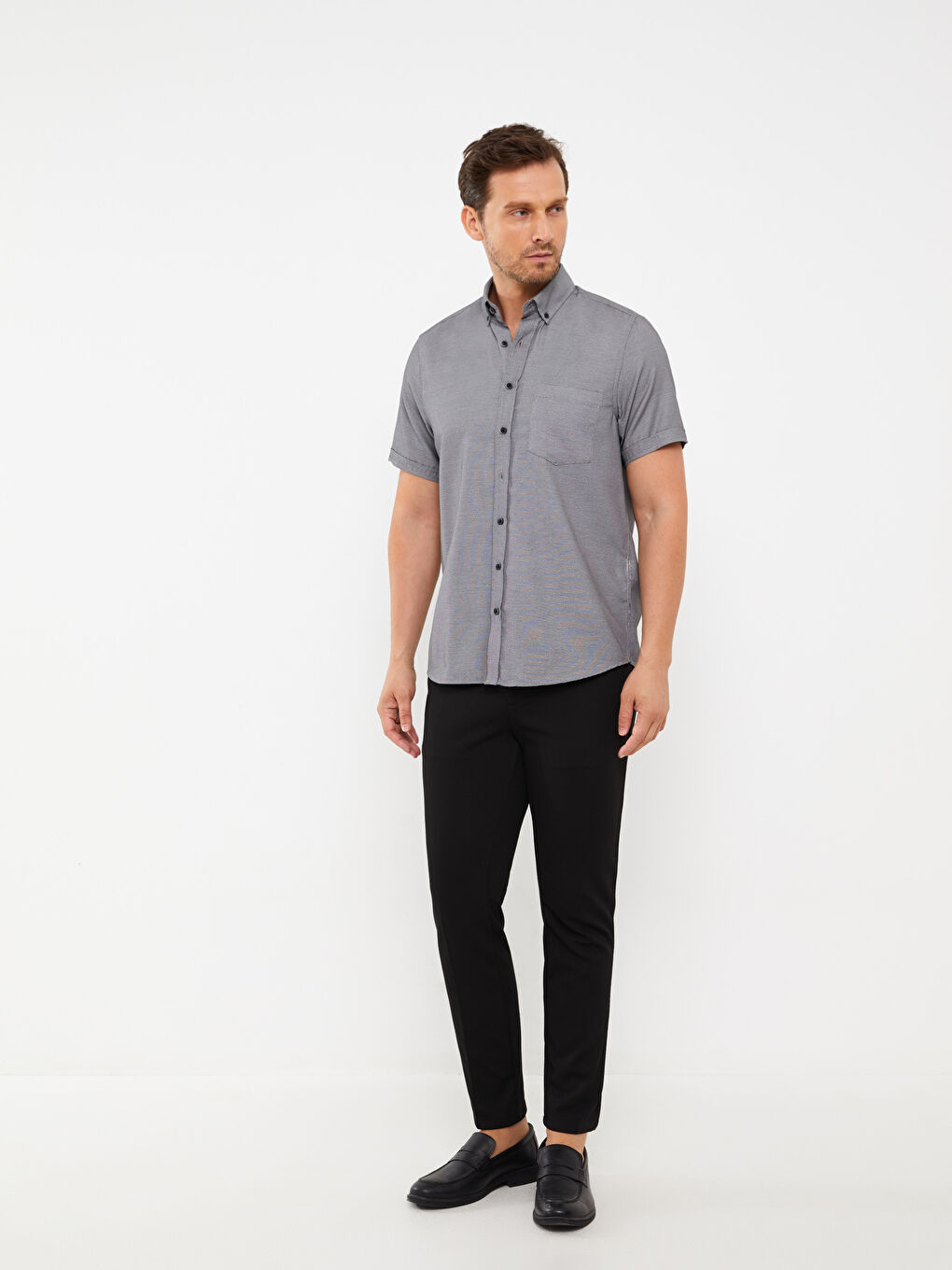 Siyah Regular Fit Kısa Kollu Erkek Gömlek-2