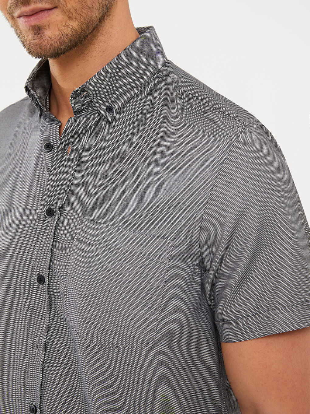 Siyah Regular Fit Kısa Kollu Erkek Gömlek-3