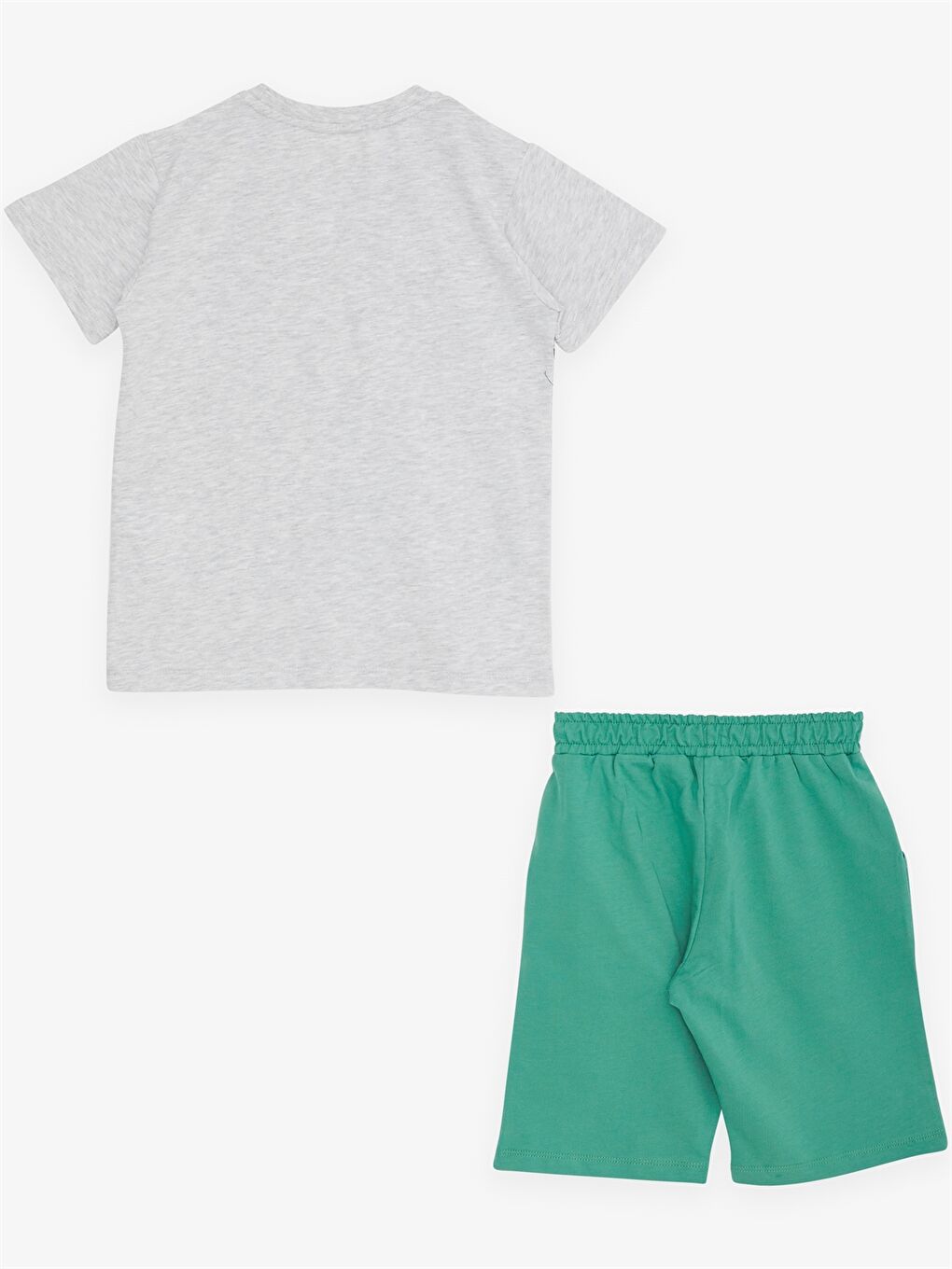 Gri Bisiklet Yaka Baskılı Kısa Kollu Erkek Çocuk Tişört ve Şort-1
