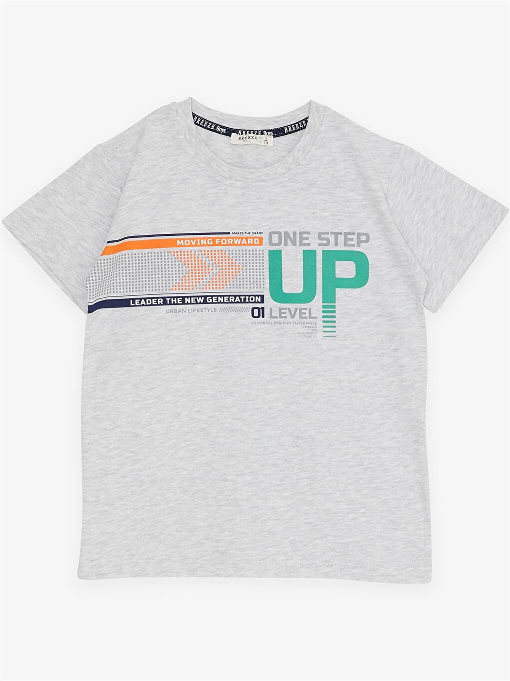 Gri Bisiklet Yaka Baskılı Kısa Kollu Erkek Çocuk Tişört ve Şort-2