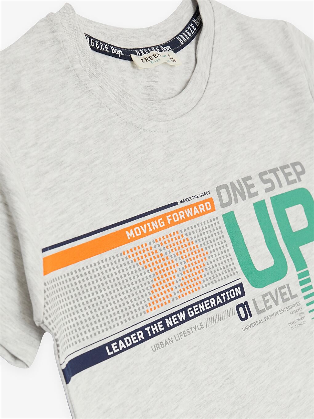 Gri Bisiklet Yaka Baskılı Kısa Kollu Erkek Çocuk Tişört ve Şort-4