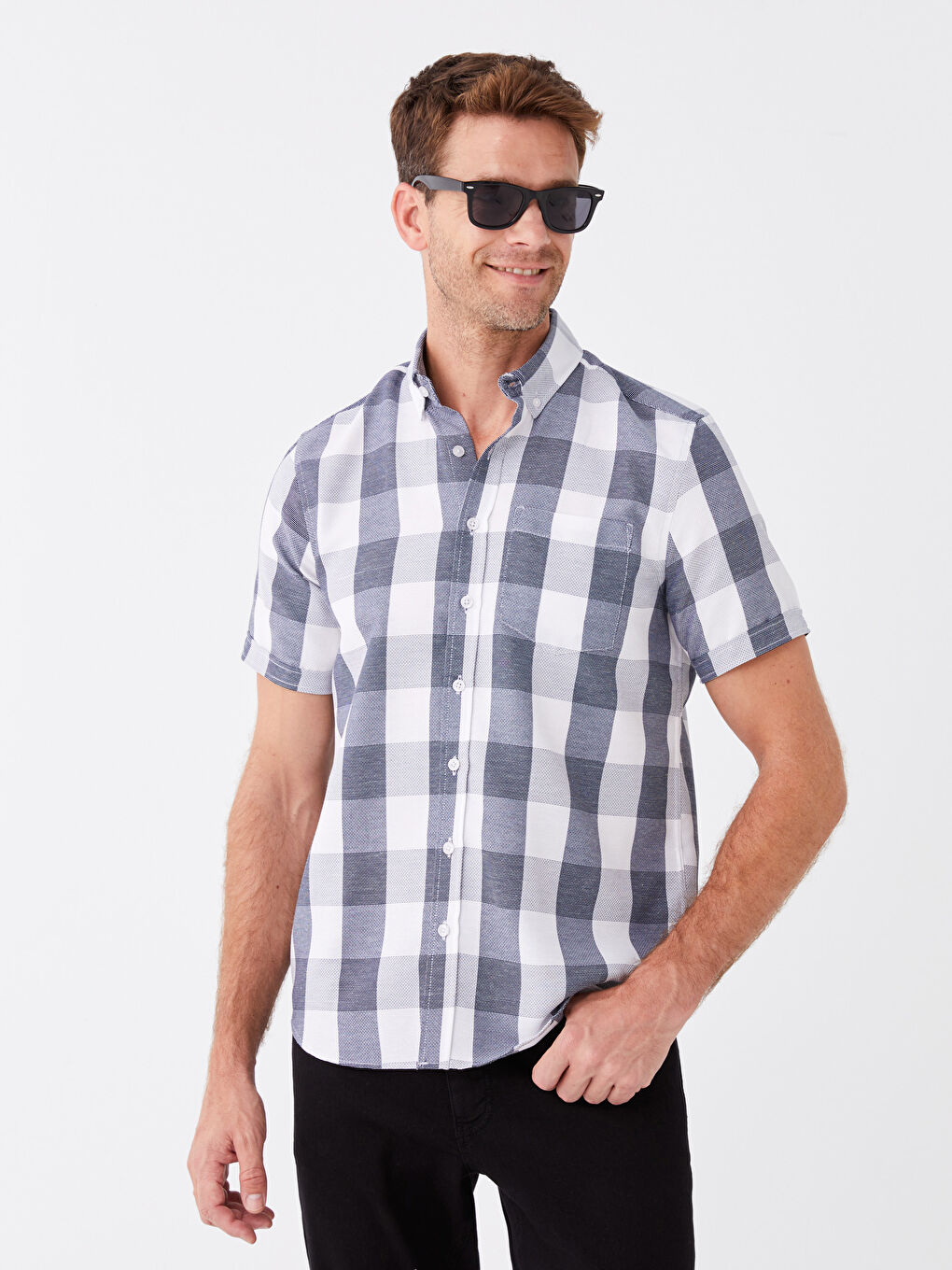 İndigo Regular Fit Kısa Kollu Ekose Erkek Gömlek-1