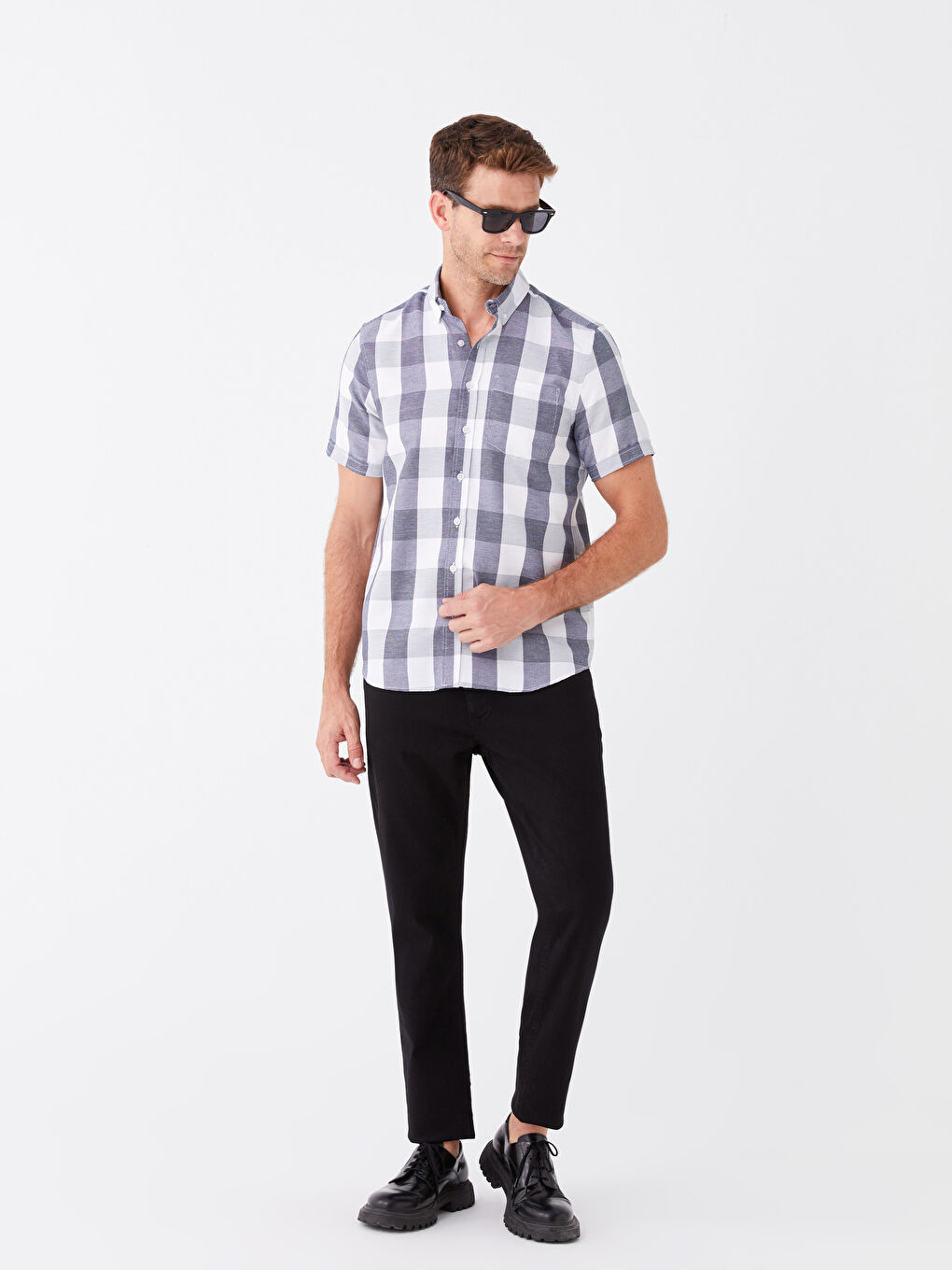 İndigo Regular Fit Kısa Kollu Ekose Erkek Gömlek-2