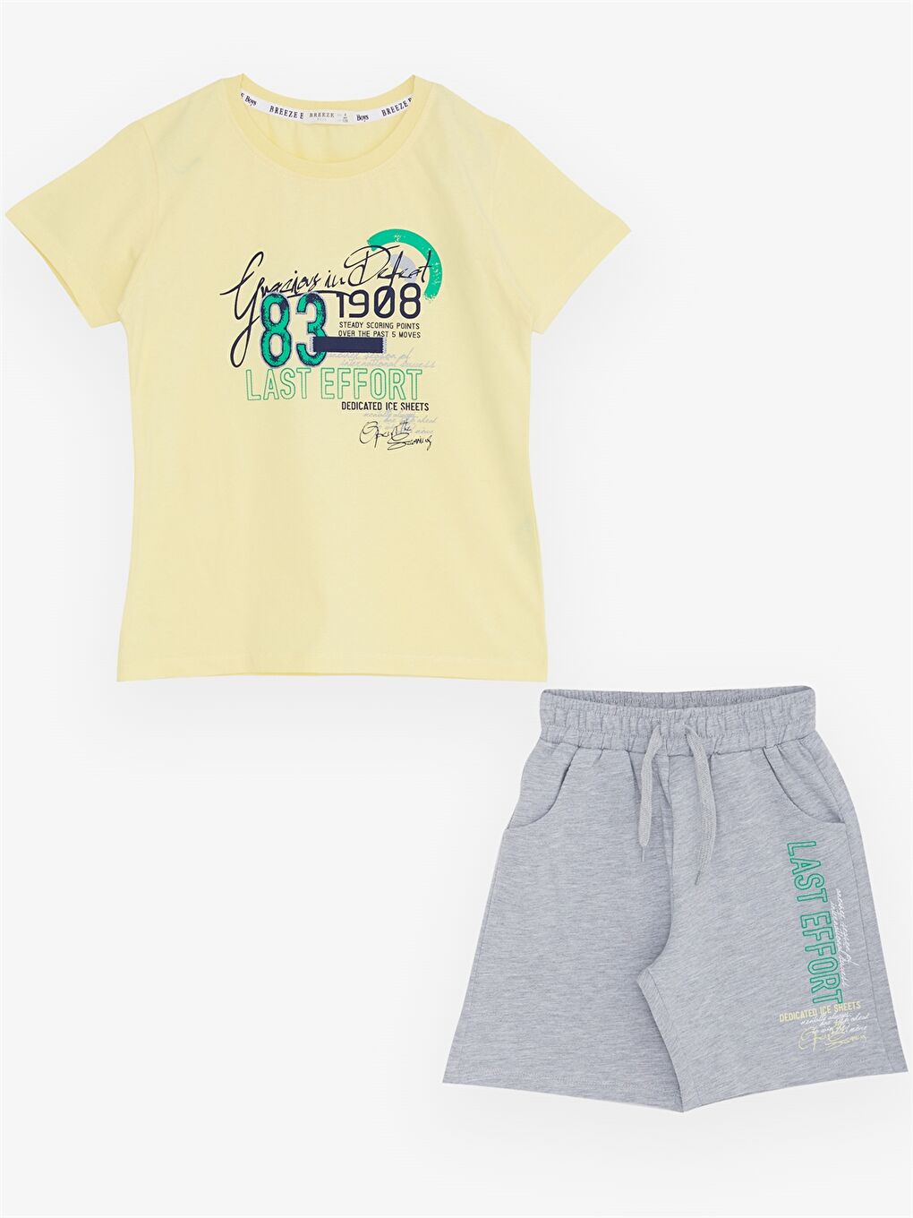 Sarı Bisiklet Yaka Baskılı Kısa Kollu Erkek Çocuk Tişört ve Şort