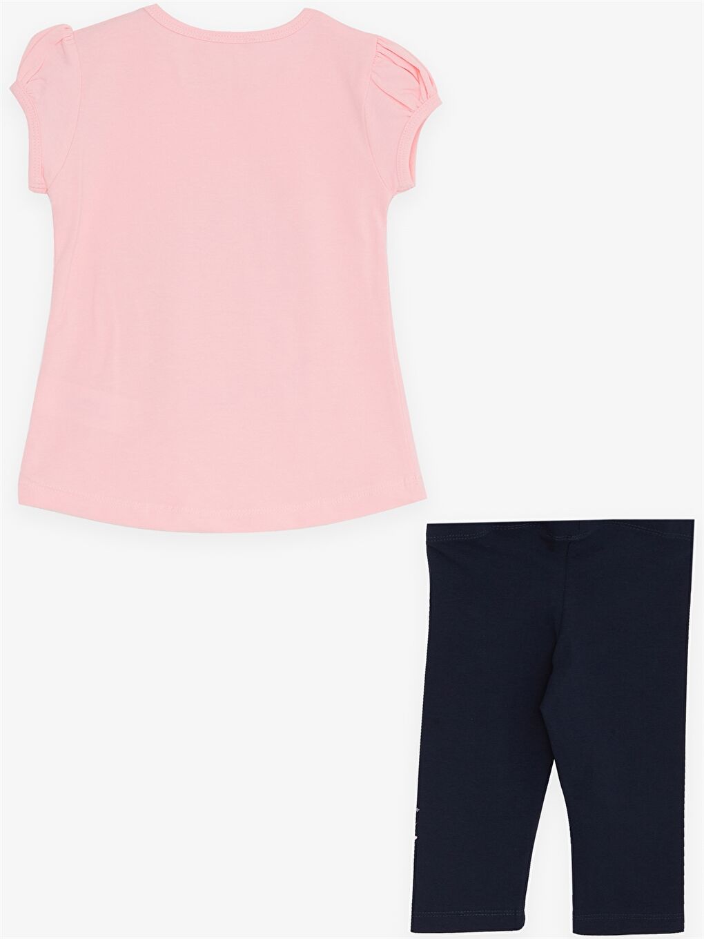 Pembe Bisiklet Yaka Kısa Kollu Baskılı Kız Bebek Tişört ve Tayt 2'li Takım-1