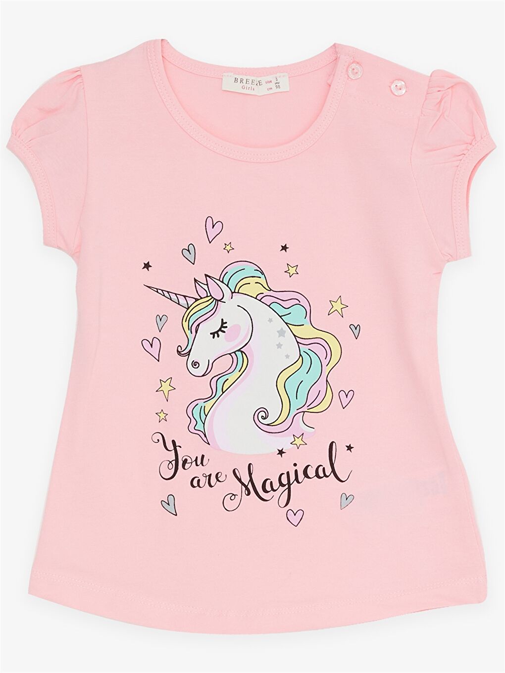 Pembe Bisiklet Yaka Kısa Kollu Baskılı Kız Bebek Tişört ve Tayt 2'li Takım-2