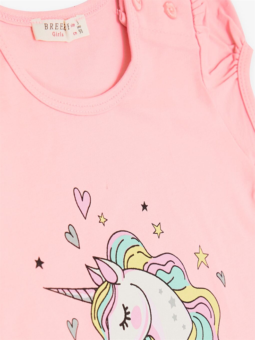 Pembe Bisiklet Yaka Kısa Kollu Baskılı Kız Bebek Tişört ve Tayt 2'li Takım-4