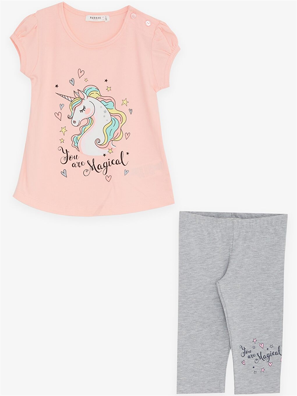 Turuncu Bisiklet Yaka Kısa Kollu Baskılı Kız Bebek Tişört ve Tayt 2'li Takım