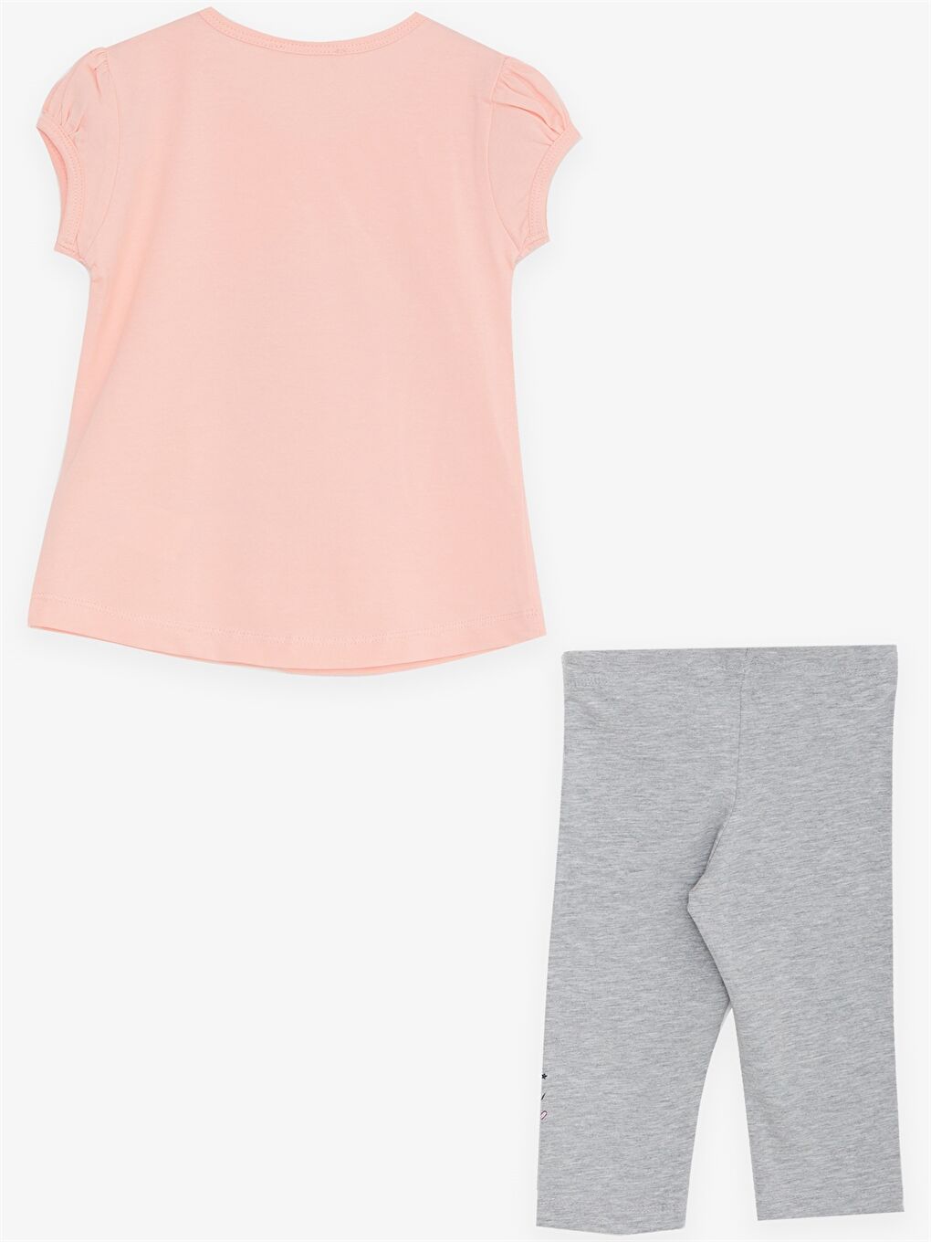 Turuncu Bisiklet Yaka Kısa Kollu Baskılı Kız Bebek Tişört ve Tayt 2'li Takım-1