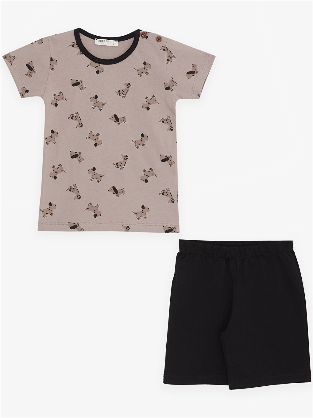 Kahverengi Bisiklet Yaka Baskılı Erkek Bebek Pijama Takım