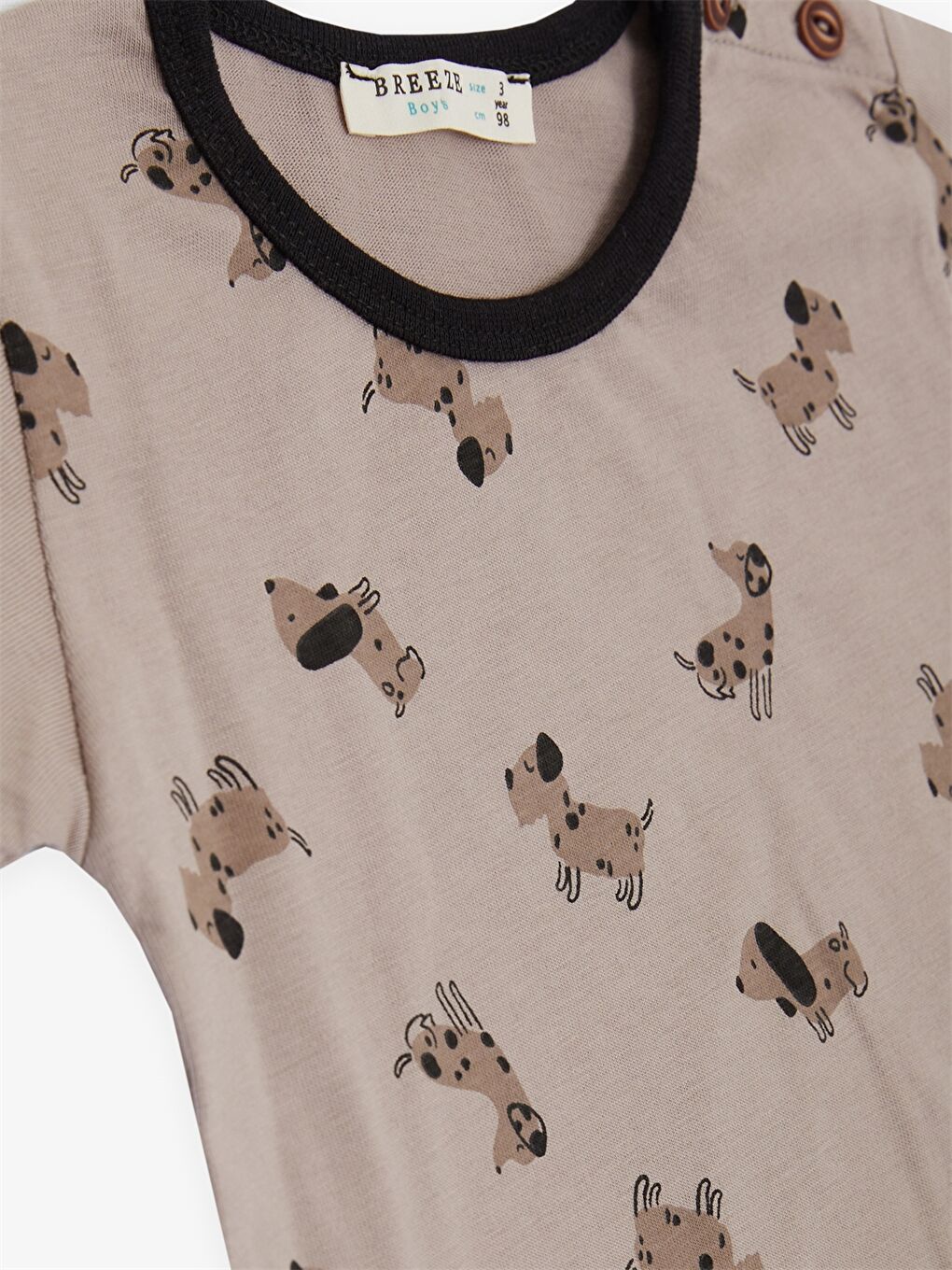 Kahverengi Bisiklet Yaka Baskılı Erkek Bebek Pijama Takım-4