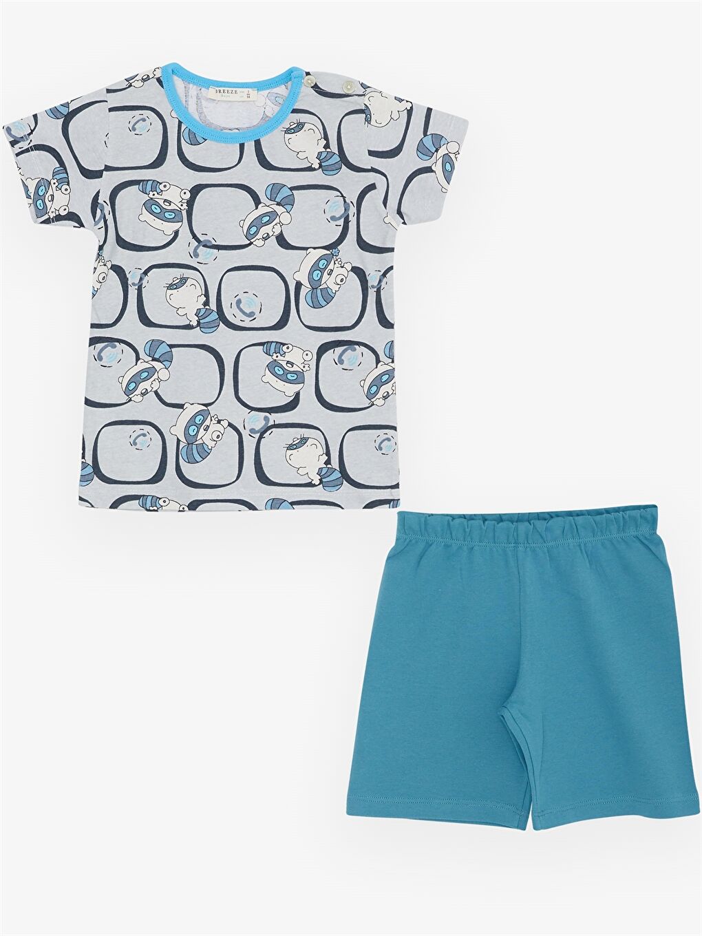 Gri Bisiklet Yaka Baskılı Erkek Bebek Pijama Takım