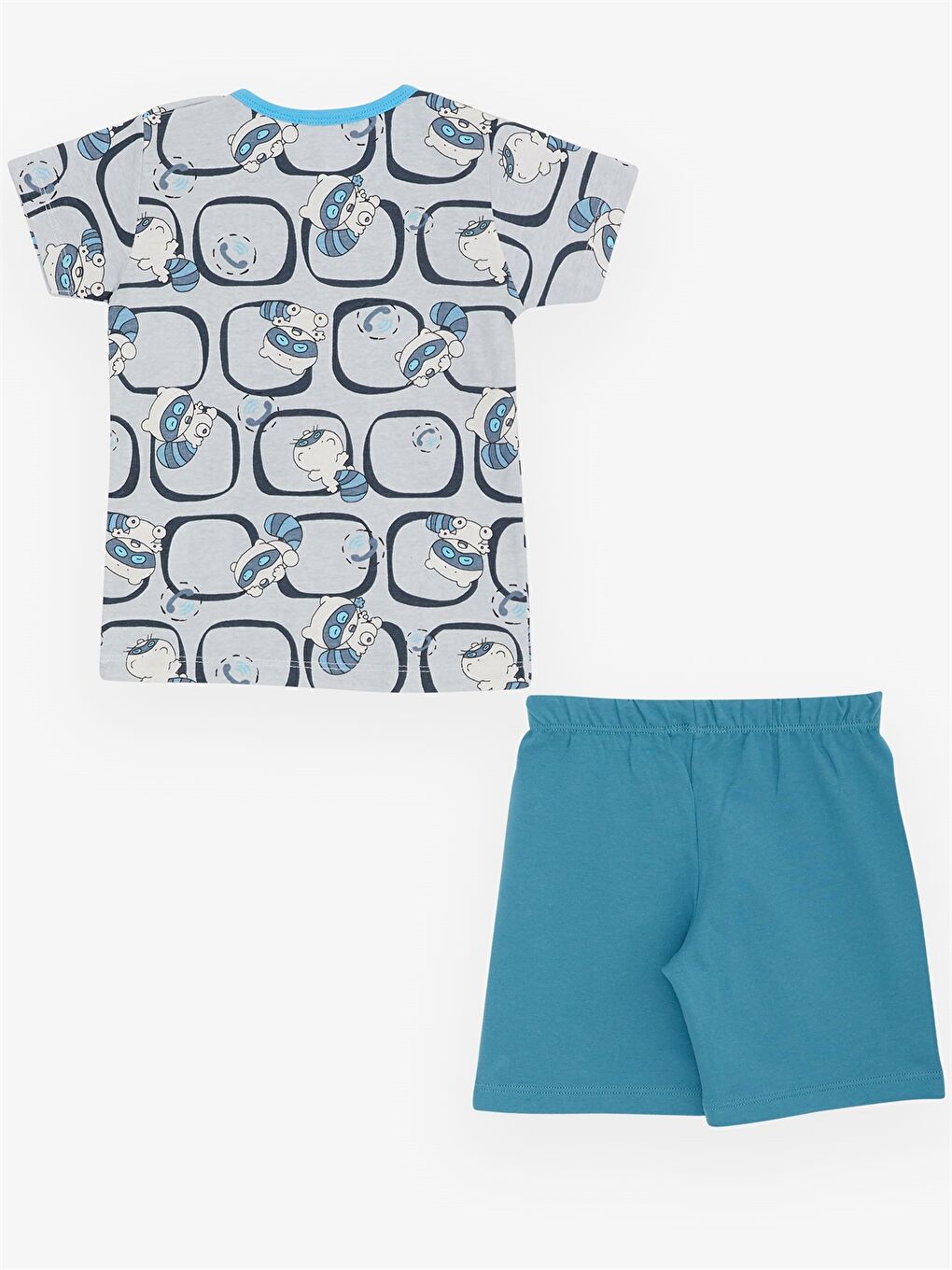 Gri Bisiklet Yaka Baskılı Erkek Bebek Pijama Takım-1