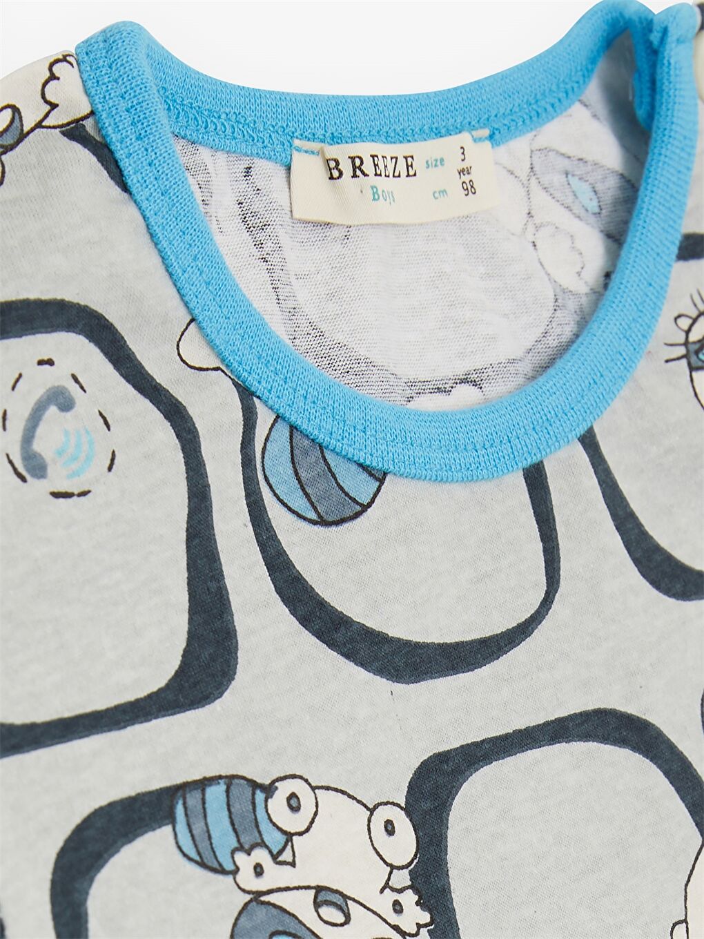 Gri Bisiklet Yaka Baskılı Erkek Bebek Pijama Takım-4