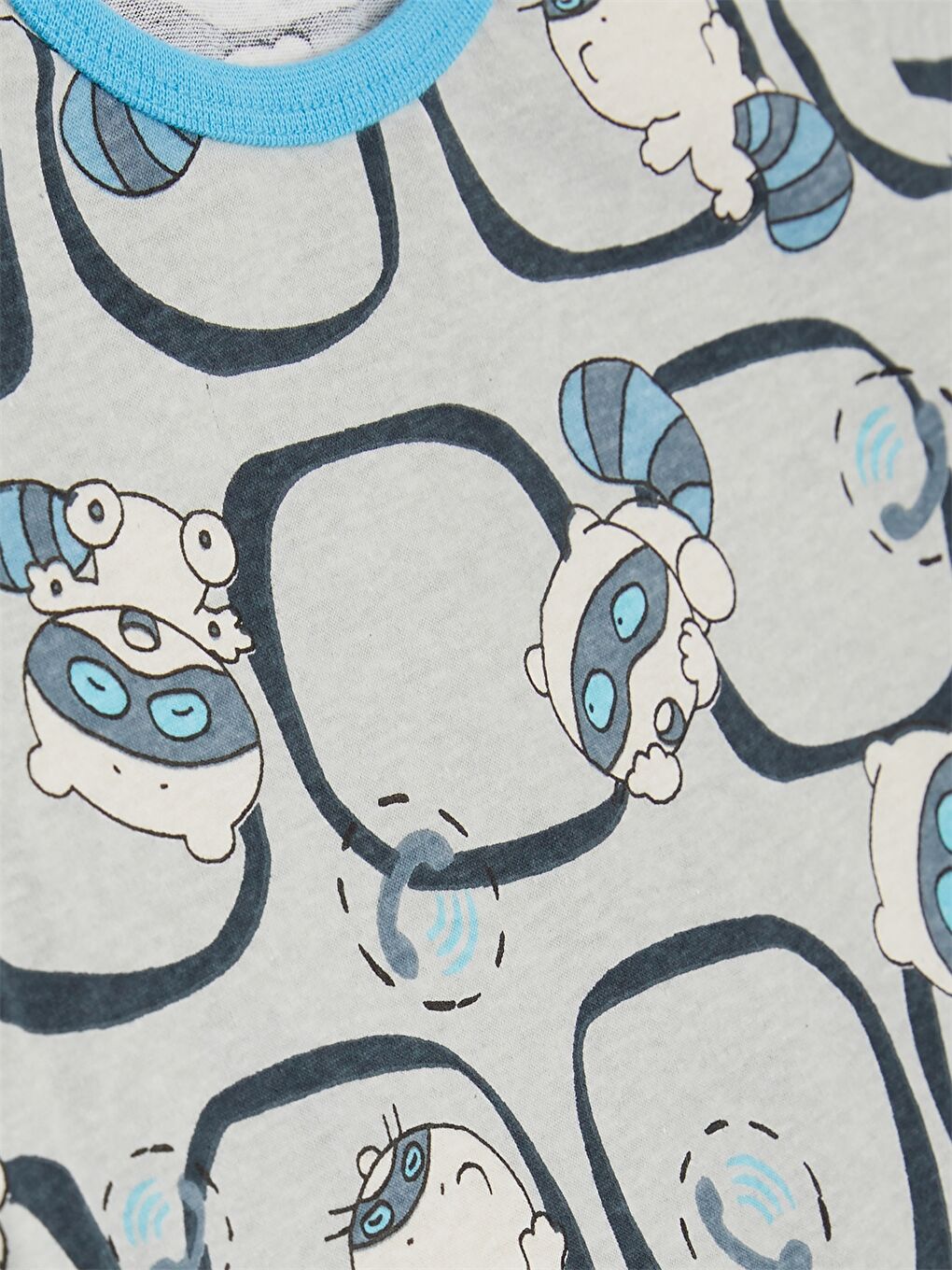 Gri Bisiklet Yaka Baskılı Erkek Bebek Pijama Takım-5