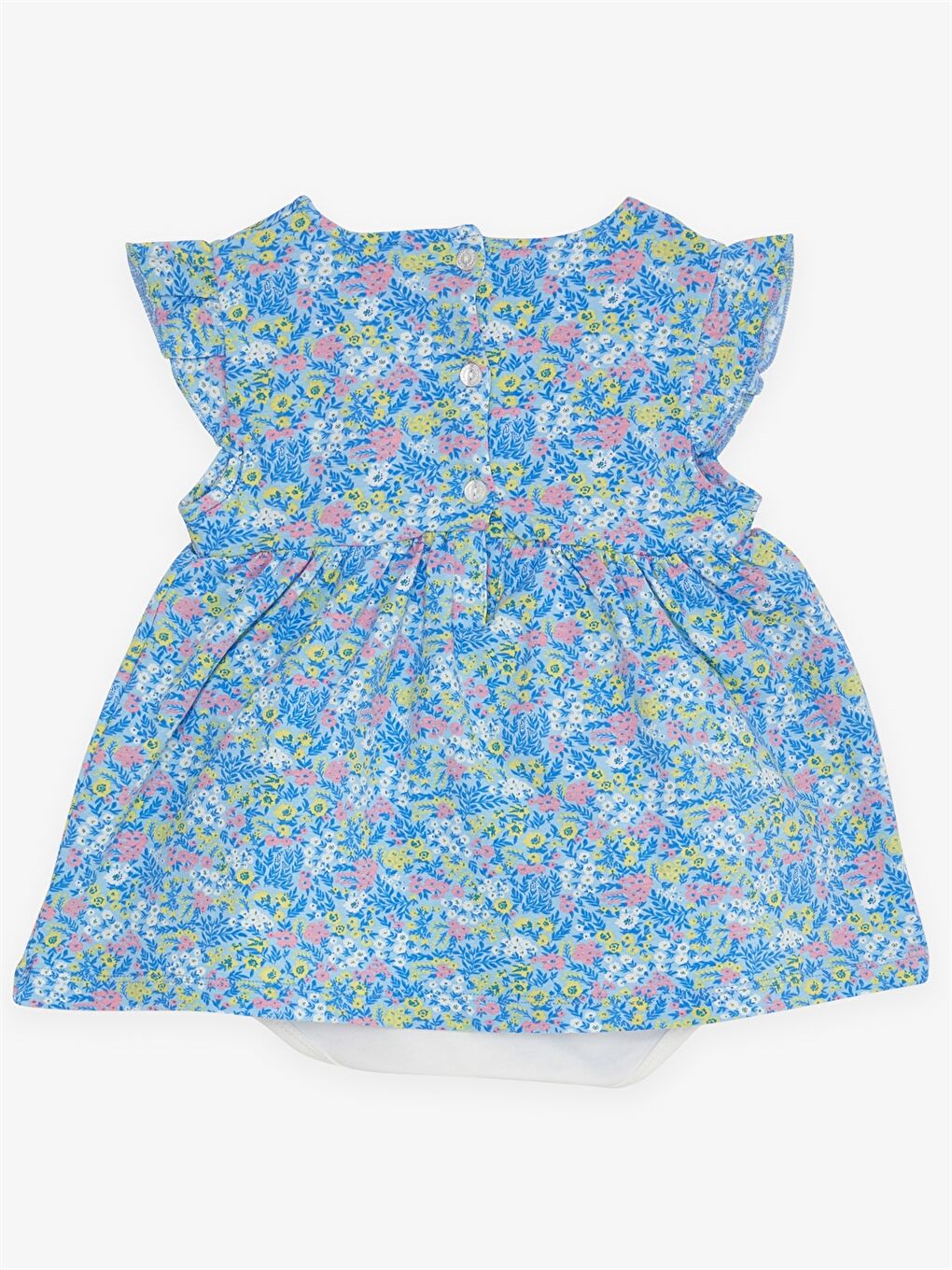 Mavi Bisiklet Yaka Baskılı Kız Bebek Elbise-1
