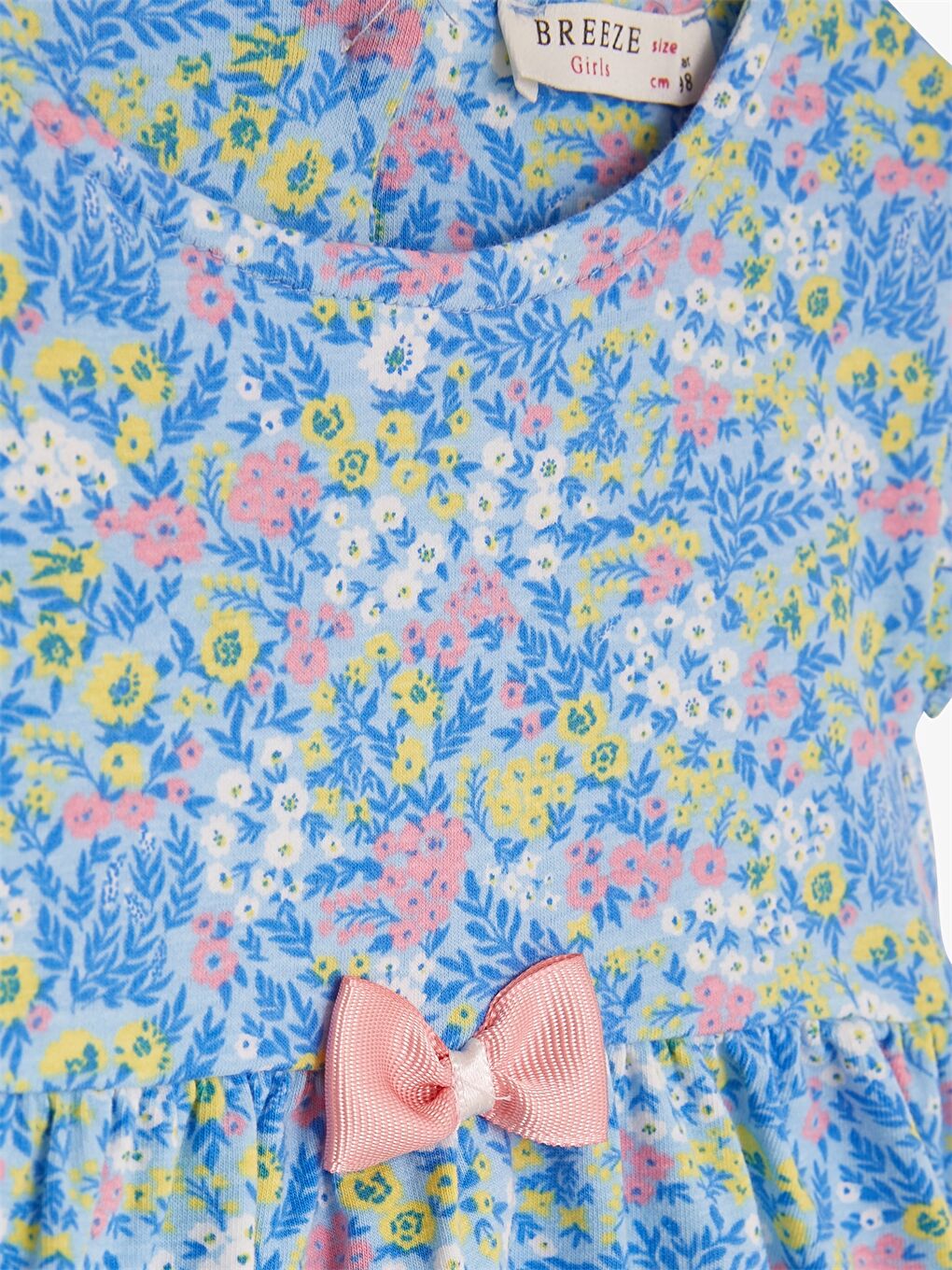 Mavi Bisiklet Yaka Baskılı Kız Bebek Elbise-2