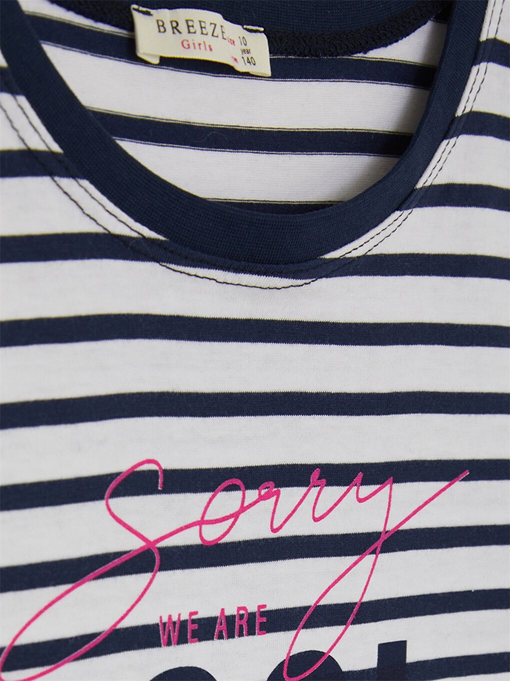 Lacivert Bisiklet Yaka Çizgili Kısa Kollu Kız Çocuk Tişört-2