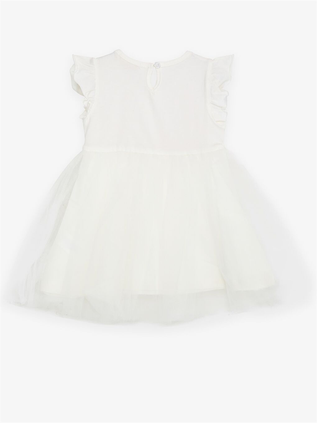 Beyaz Bisiklet Yaka Nakışlı Kız Çocuk Elbise-1