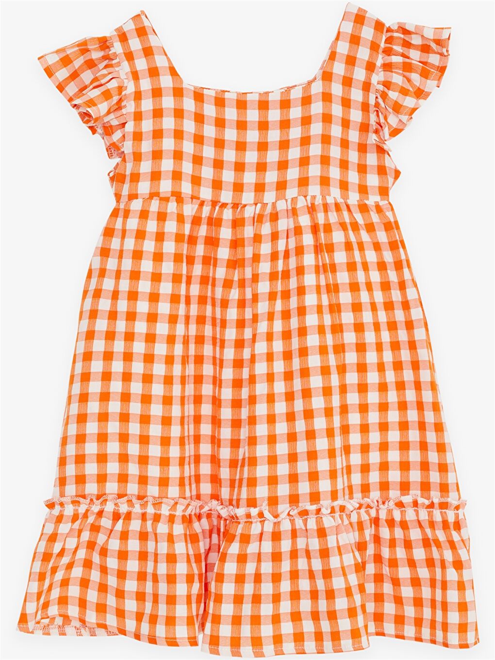 Turuncu Kare Yaka Kız Bebek Elbise
