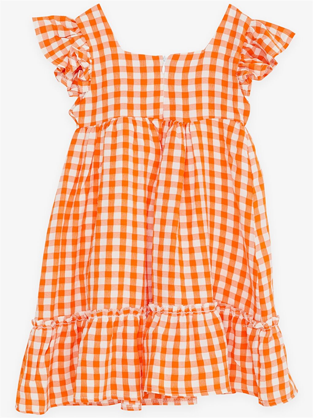 Turuncu Kare Yaka Kız Bebek Elbise-1
