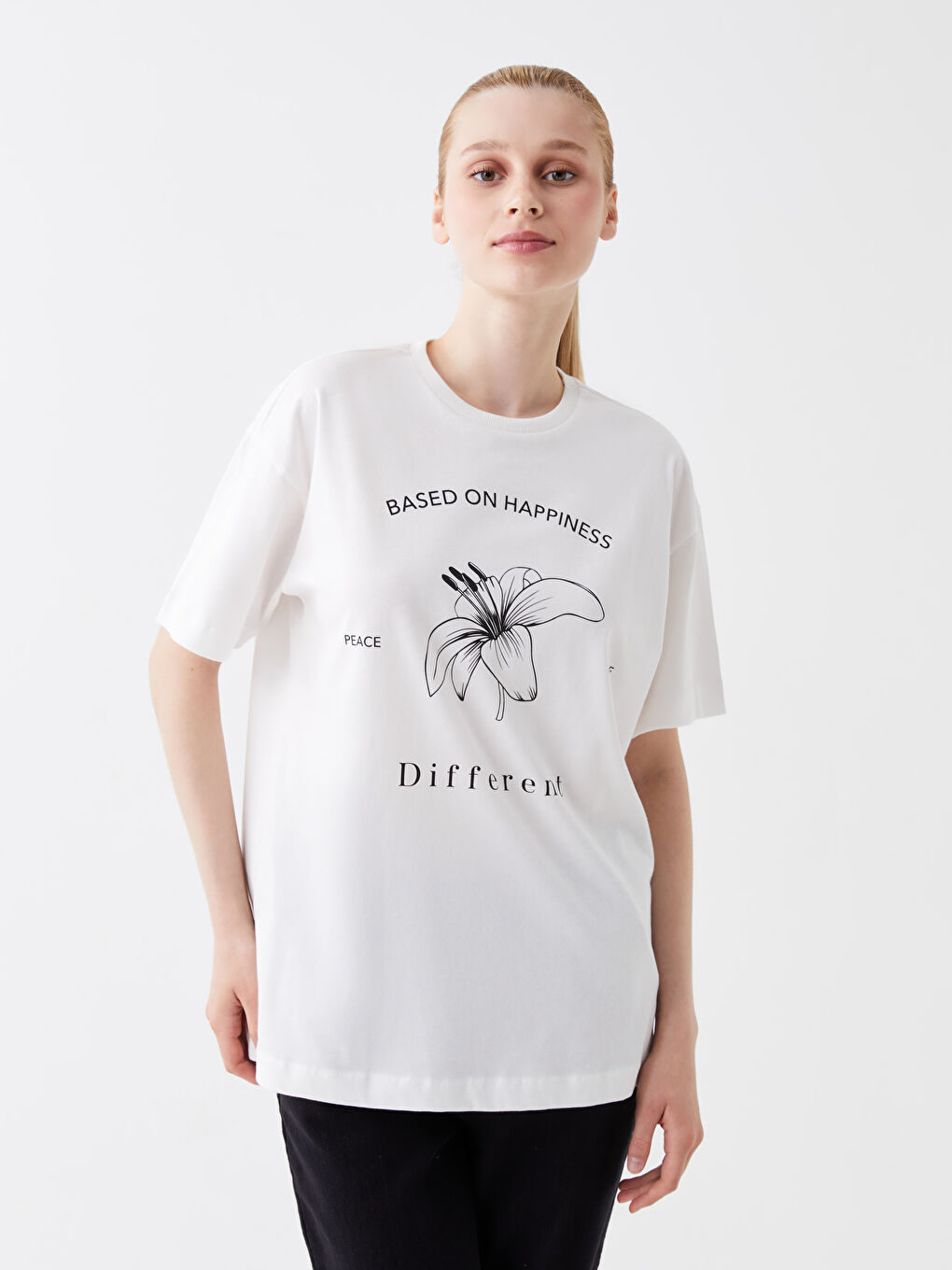 LCW Modest Crew Neck Printed Short Sleeve Women's Sweatshirt