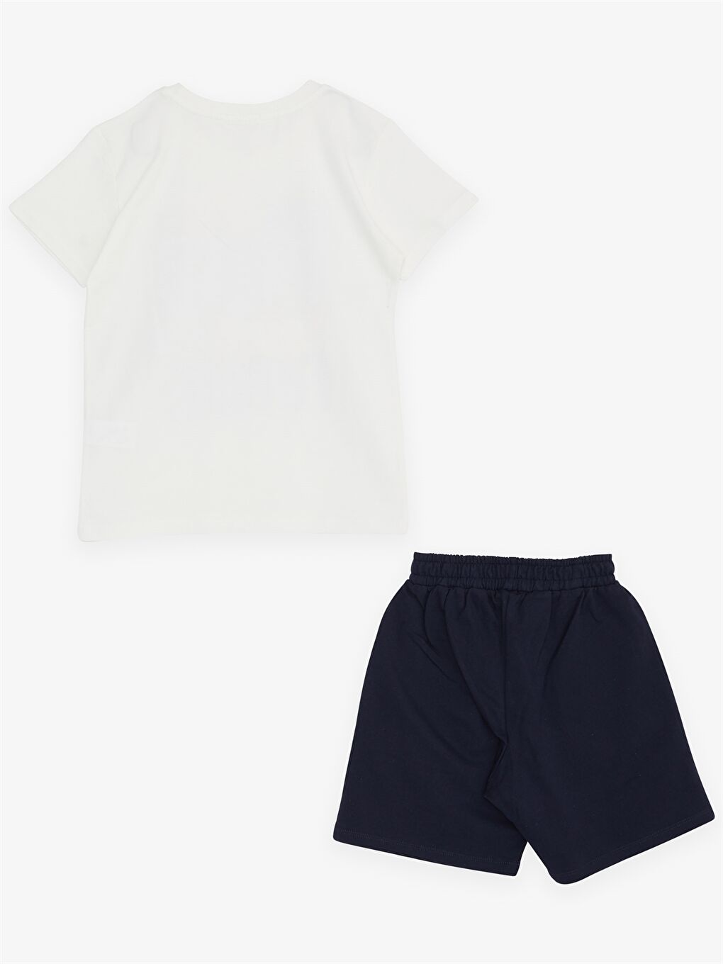 Ekru Bisiklet Yaka Baskılı Kısa Kollu Erkek Çocuk Tişört ve Şort-1