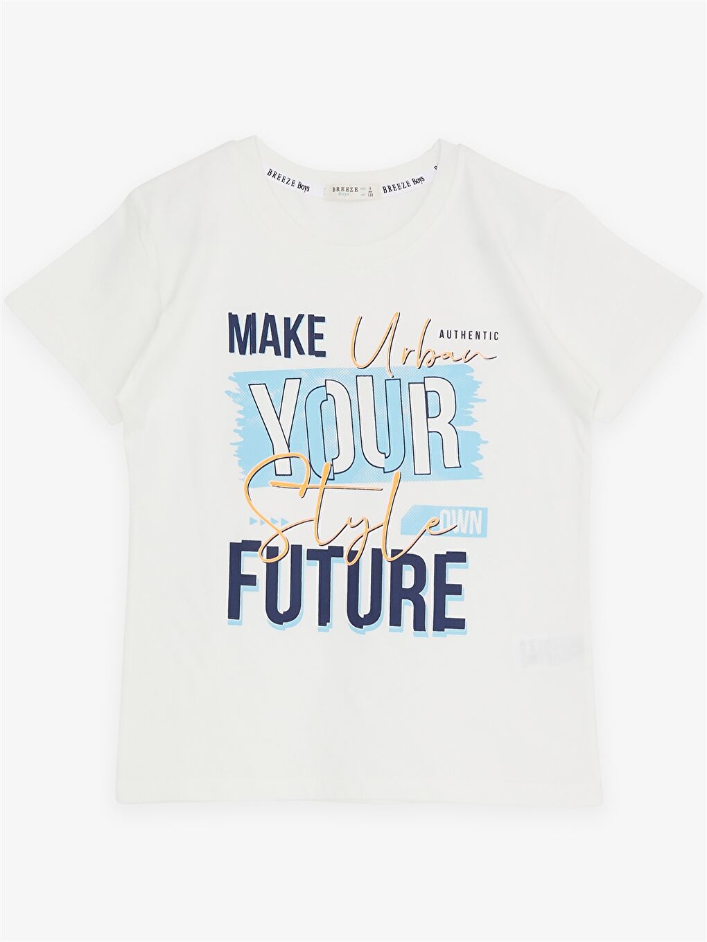 Ekru Bisiklet Yaka Baskılı Kısa Kollu Erkek Çocuk Tişört ve Şort-2