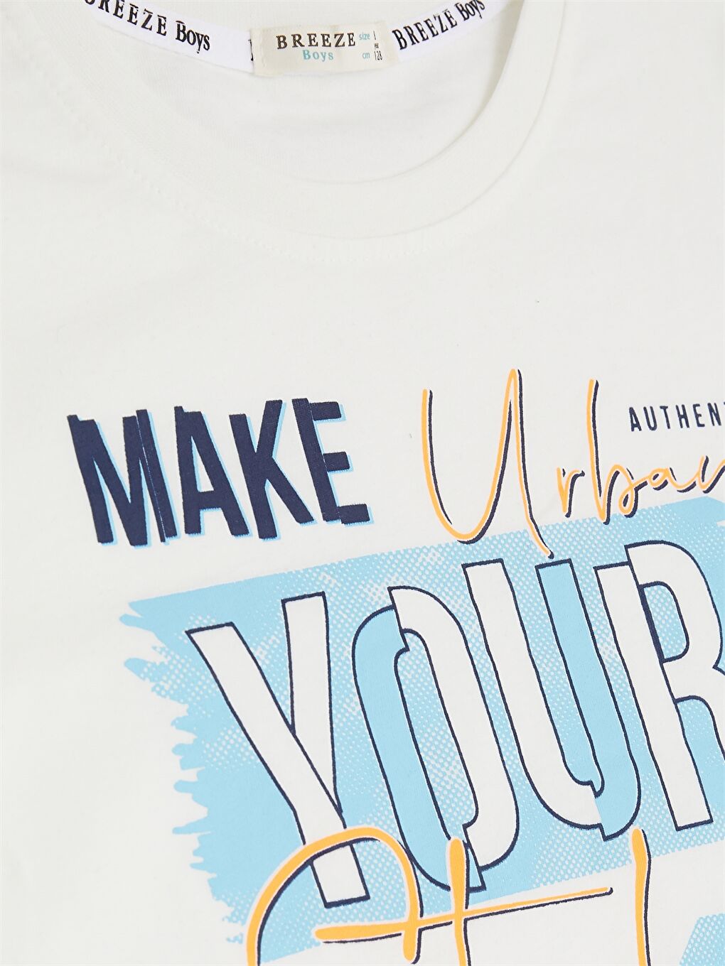 Ekru Bisiklet Yaka Baskılı Kısa Kollu Erkek Çocuk Tişört ve Şort-4