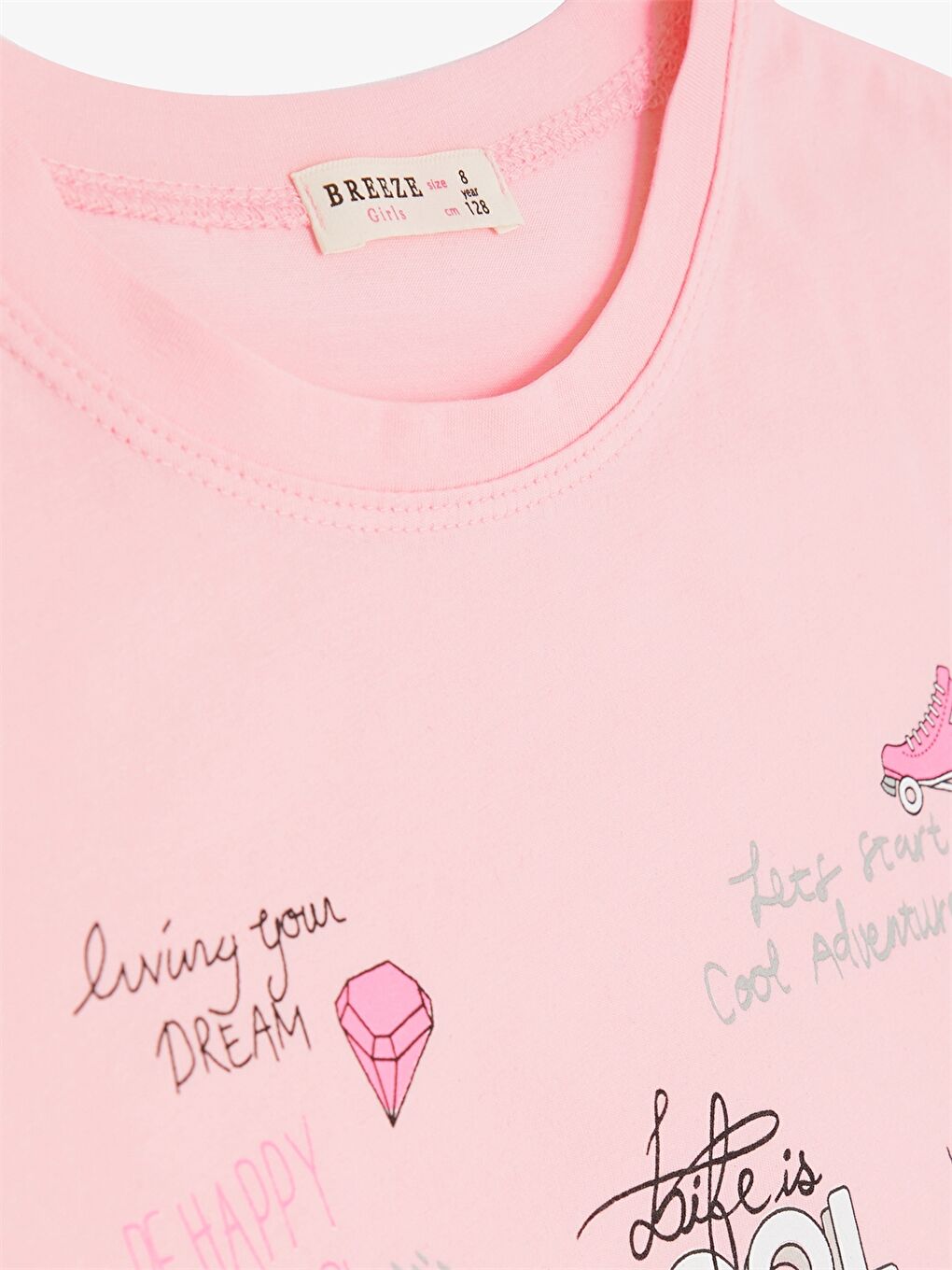 Pembe Bisiklet Yaka Baskılı Kısa Kollu Kız Çocuk Tişört-2