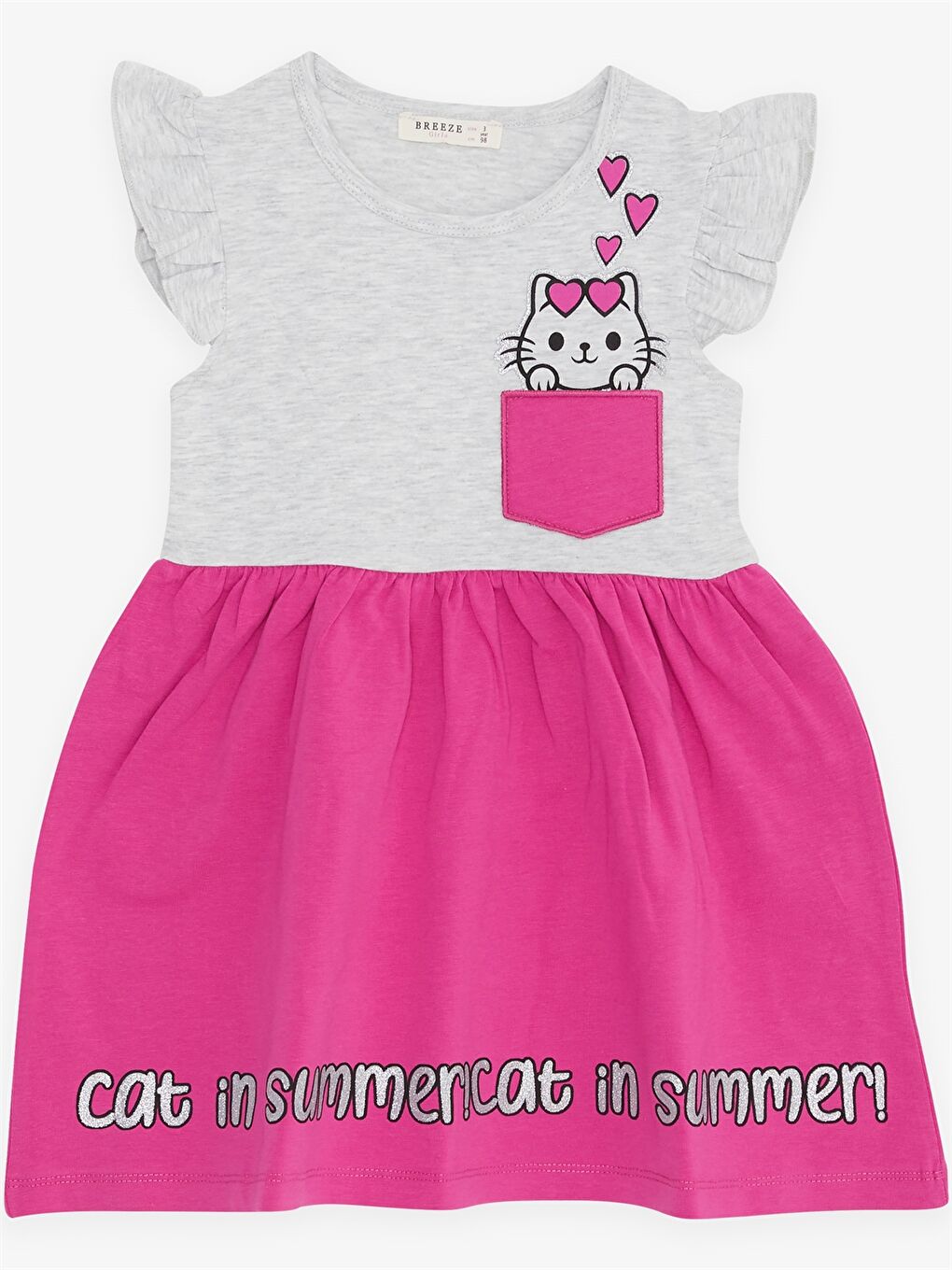 Gri Bisiklet Yaka Baskılı Kız Bebek Elbise