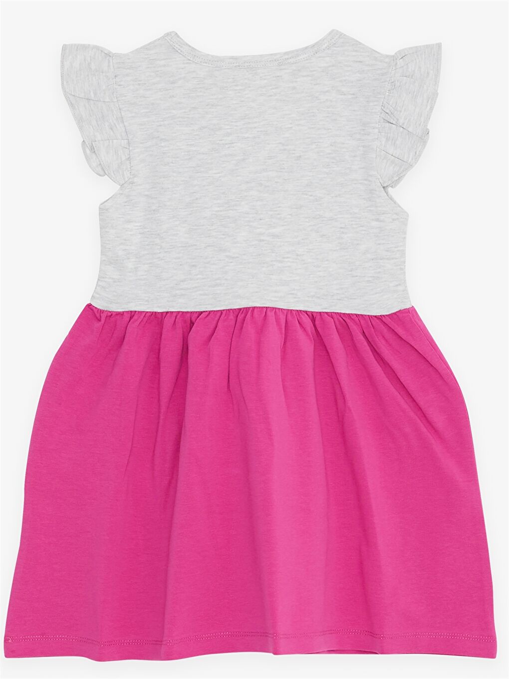 Gri Bisiklet Yaka Baskılı Kız Bebek Elbise-1