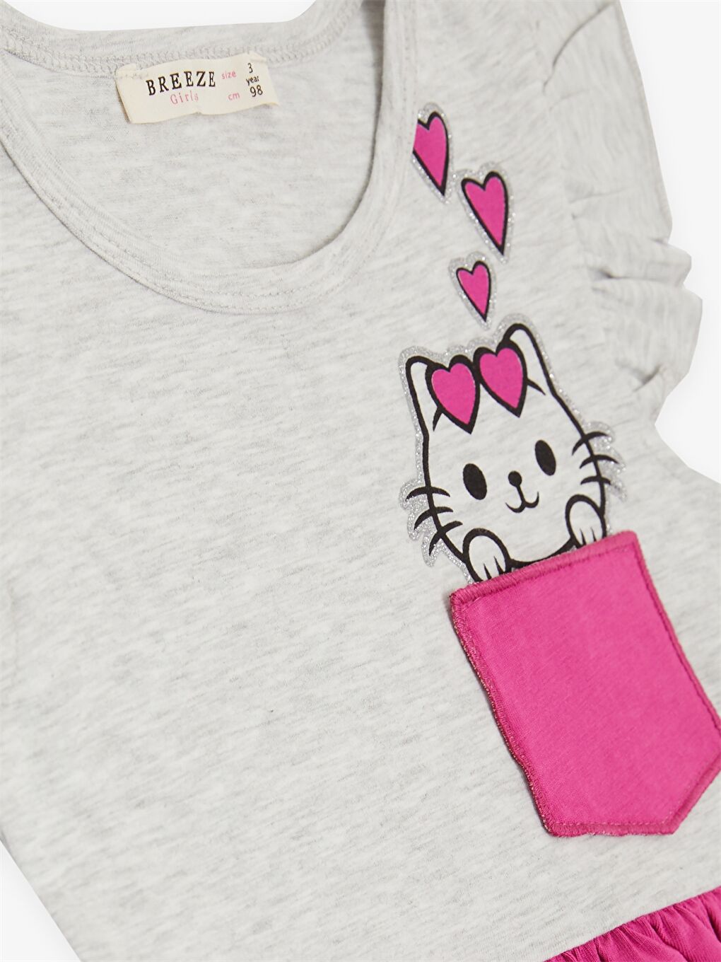 Gri Bisiklet Yaka Baskılı Kız Bebek Elbise-2