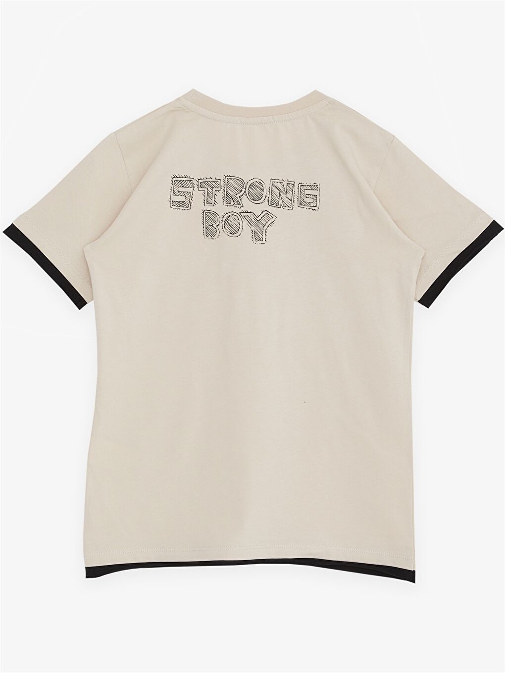 Bej Bisiklet Yaka Baskılı Kısa Kollu Erkek Çocuk Tişört-1