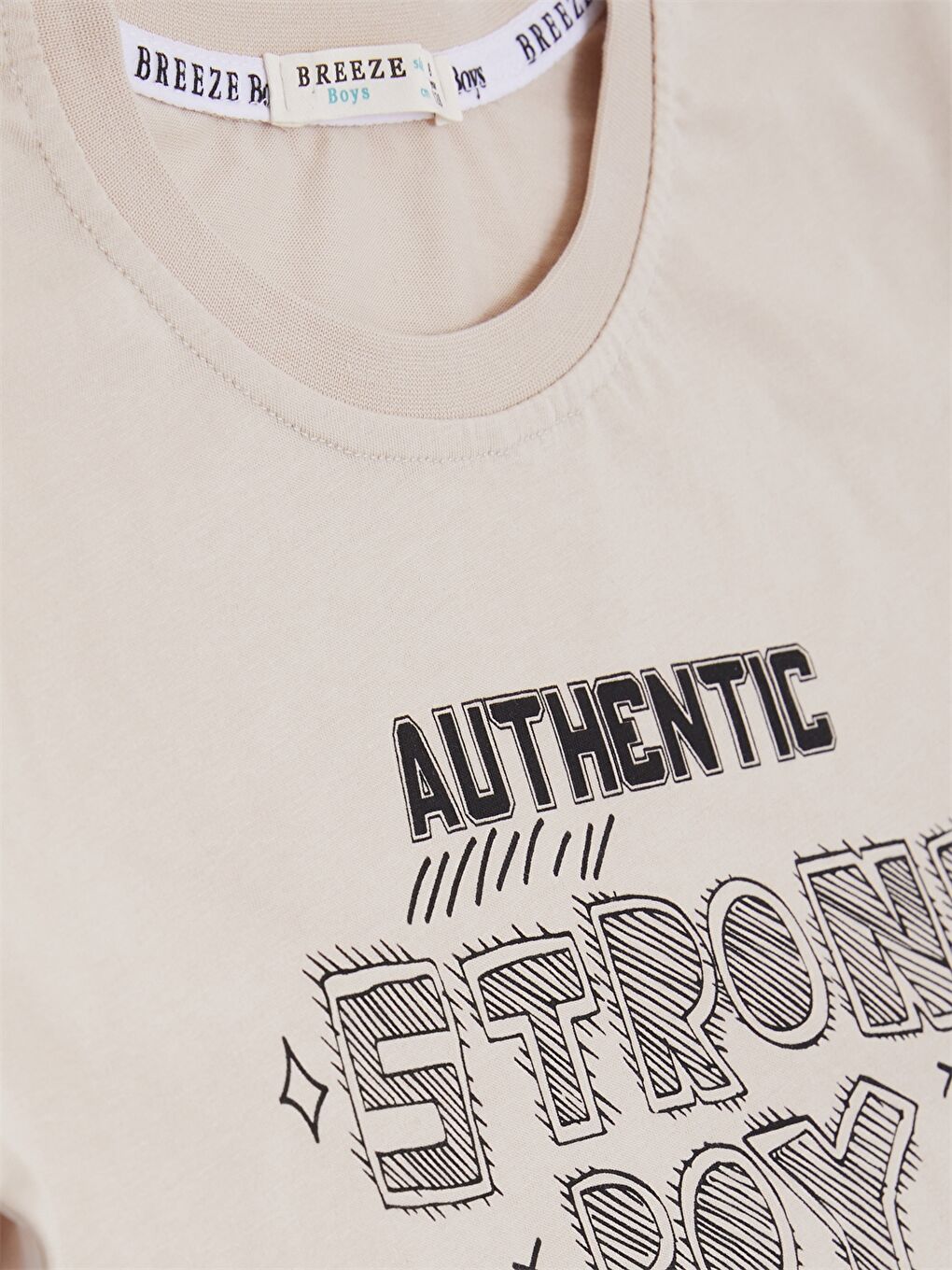 Bej Bisiklet Yaka Baskılı Kısa Kollu Erkek Çocuk Tişört-2