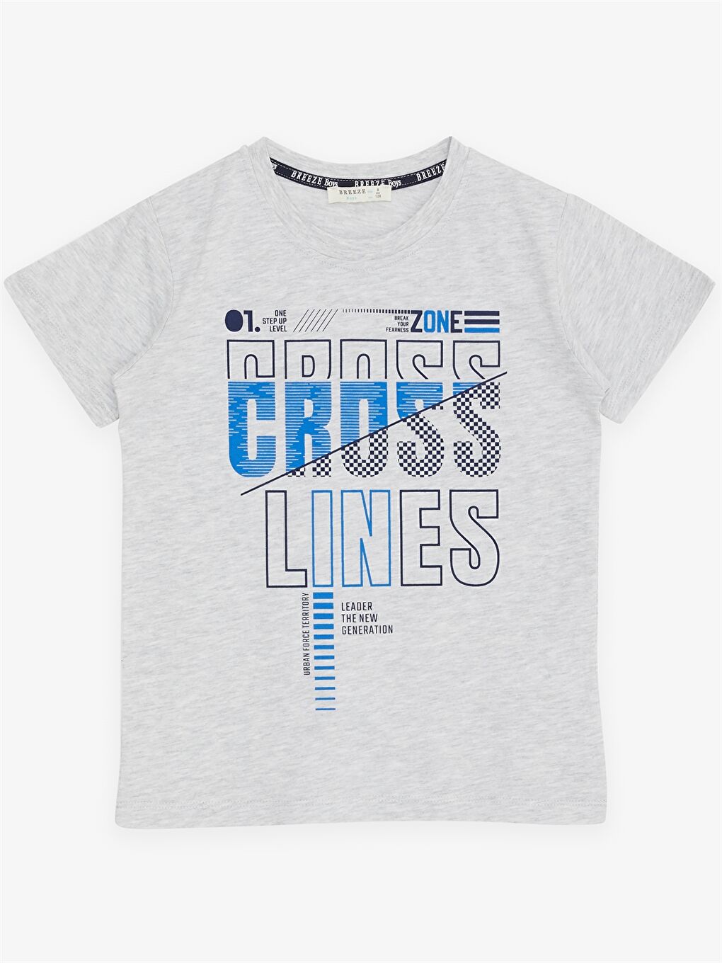 Gri Bisiklet Yaka Baskılı Kısa Kollu Erkek Çocuk Tişört