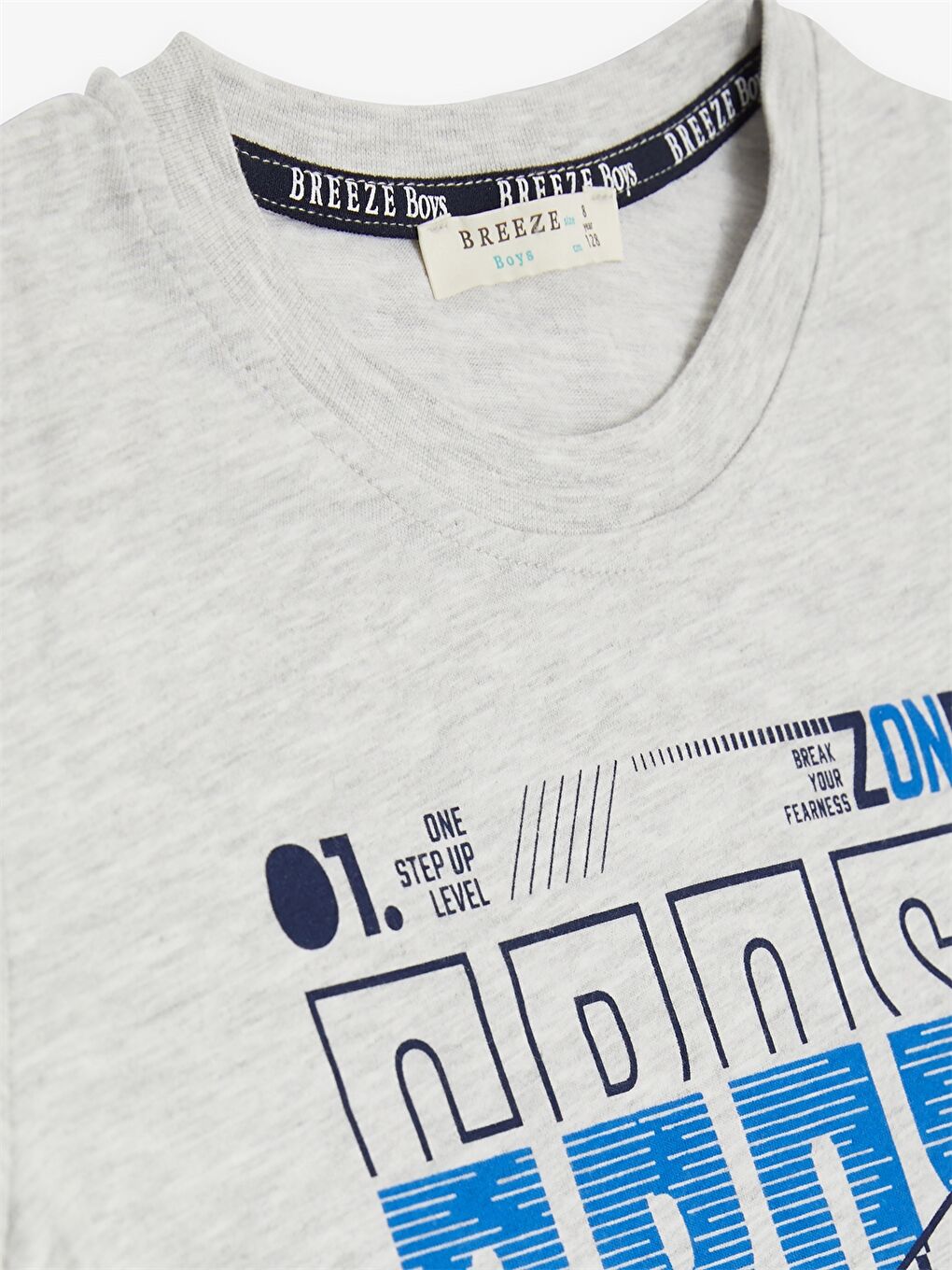 Gri Bisiklet Yaka Baskılı Kısa Kollu Erkek Çocuk Tişört-2