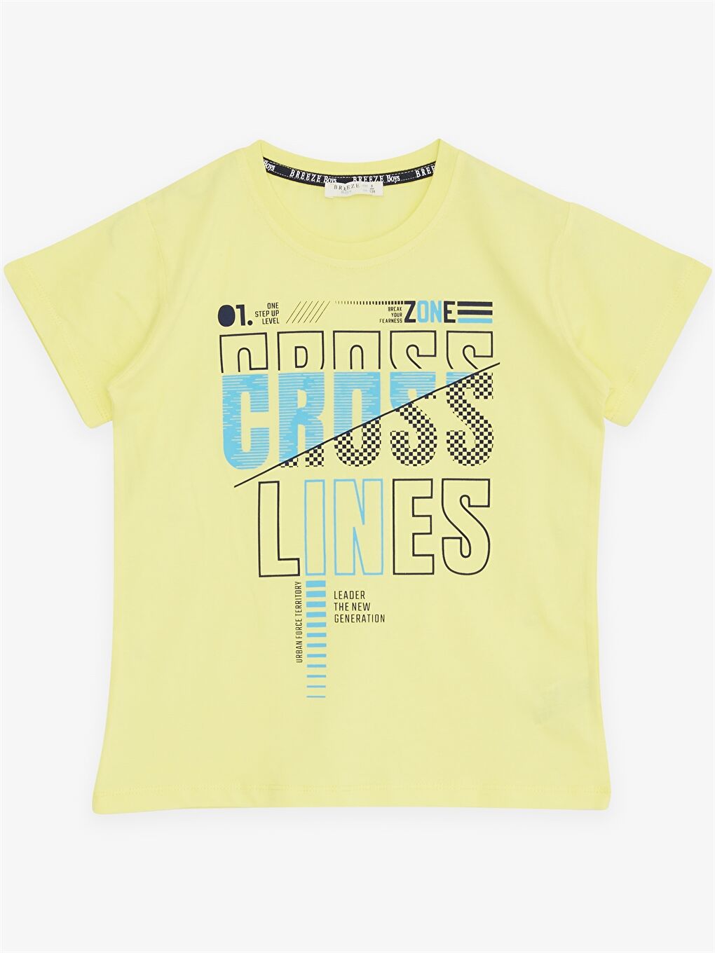 Sarı Bisiklet Yaka Baskılı Kısa Kollu Erkek Çocuk Tişört