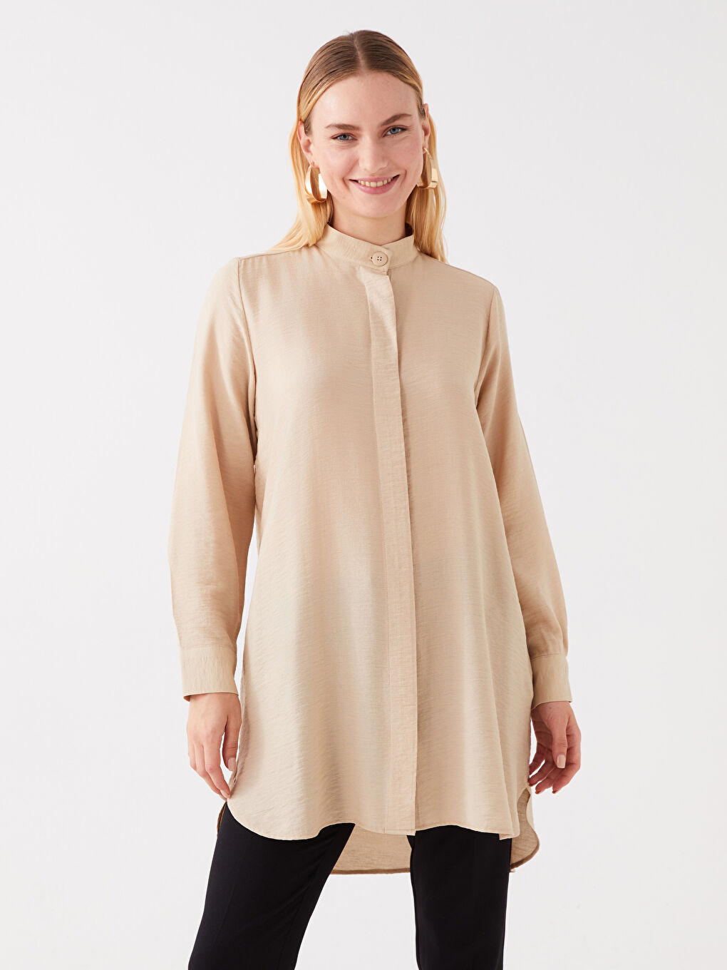 LCWAIKIKI Classic Grandad Collar Plain Long Sleeve Women's Tunic -S3K326Z8-VHS