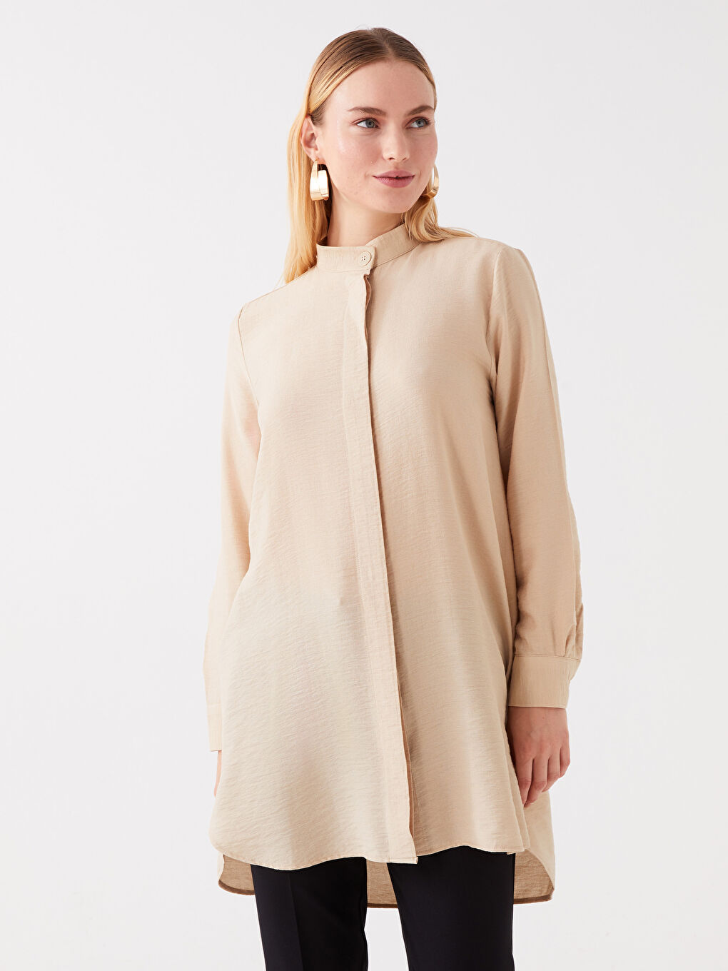 LCWAIKIKI Classic Grandad Collar Plain Long Sleeve Women's Tunic -S3K326Z8-VHS