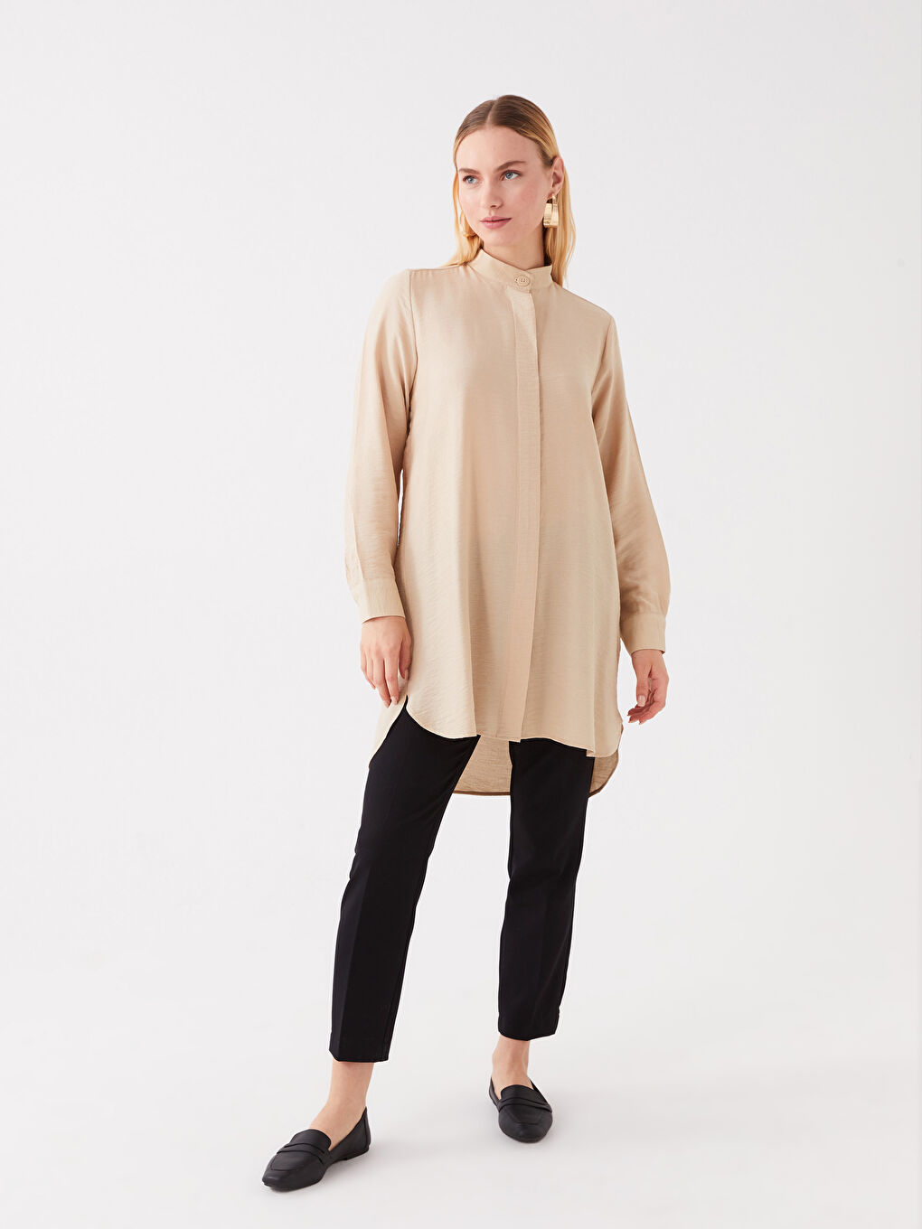 LCWAIKIKI Classic Grandad Collar Plain Long Sleeve Women's Tunic -S3K326Z8-VHS
