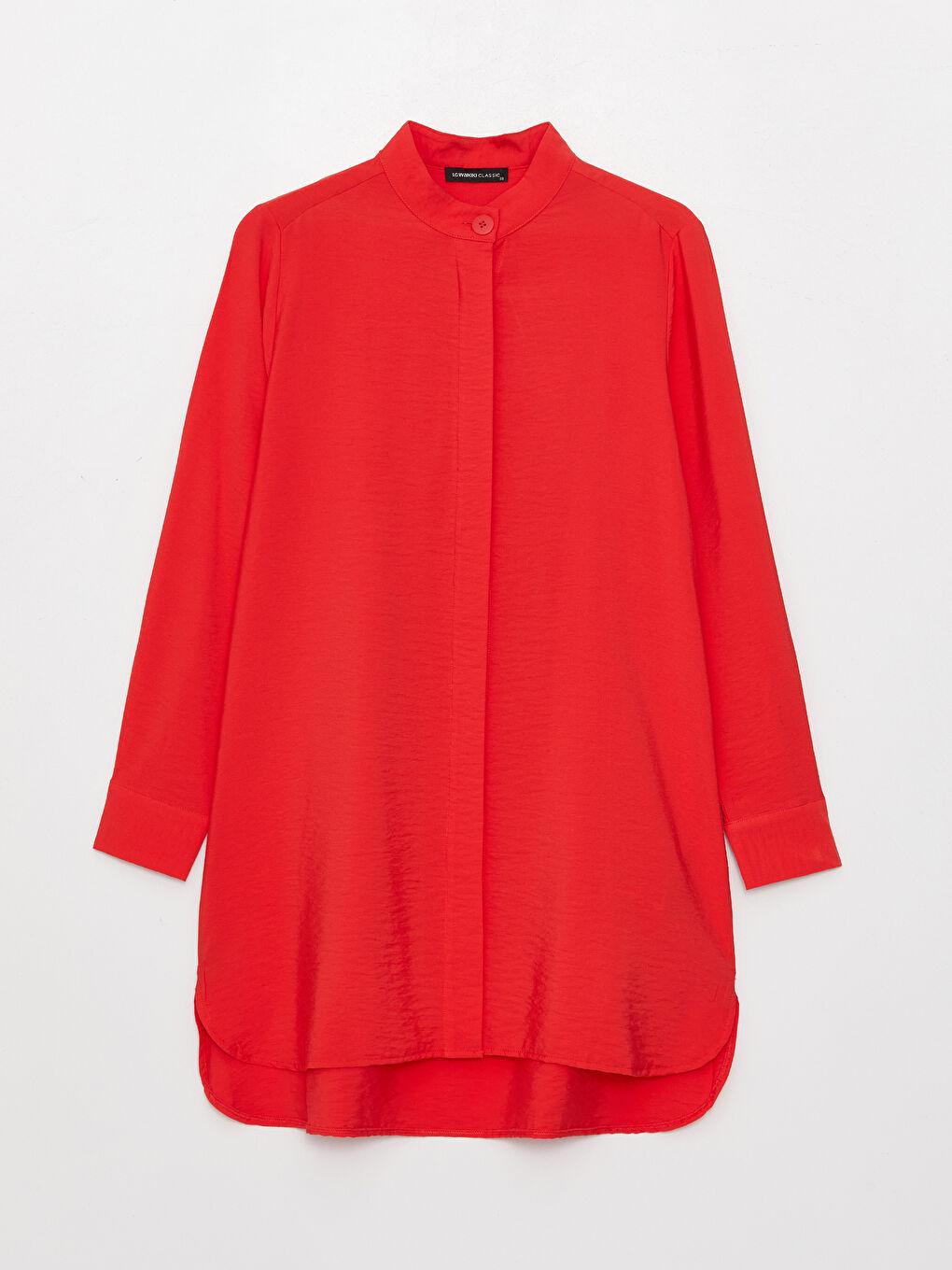 Kırmızı Hakim Yaka Düz Uzun Kollu Kadın Tunik-5