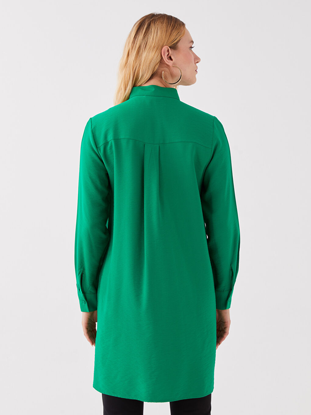 Yeşil Hakim Yaka Düz Uzun Kollu Kadın Tunik-4