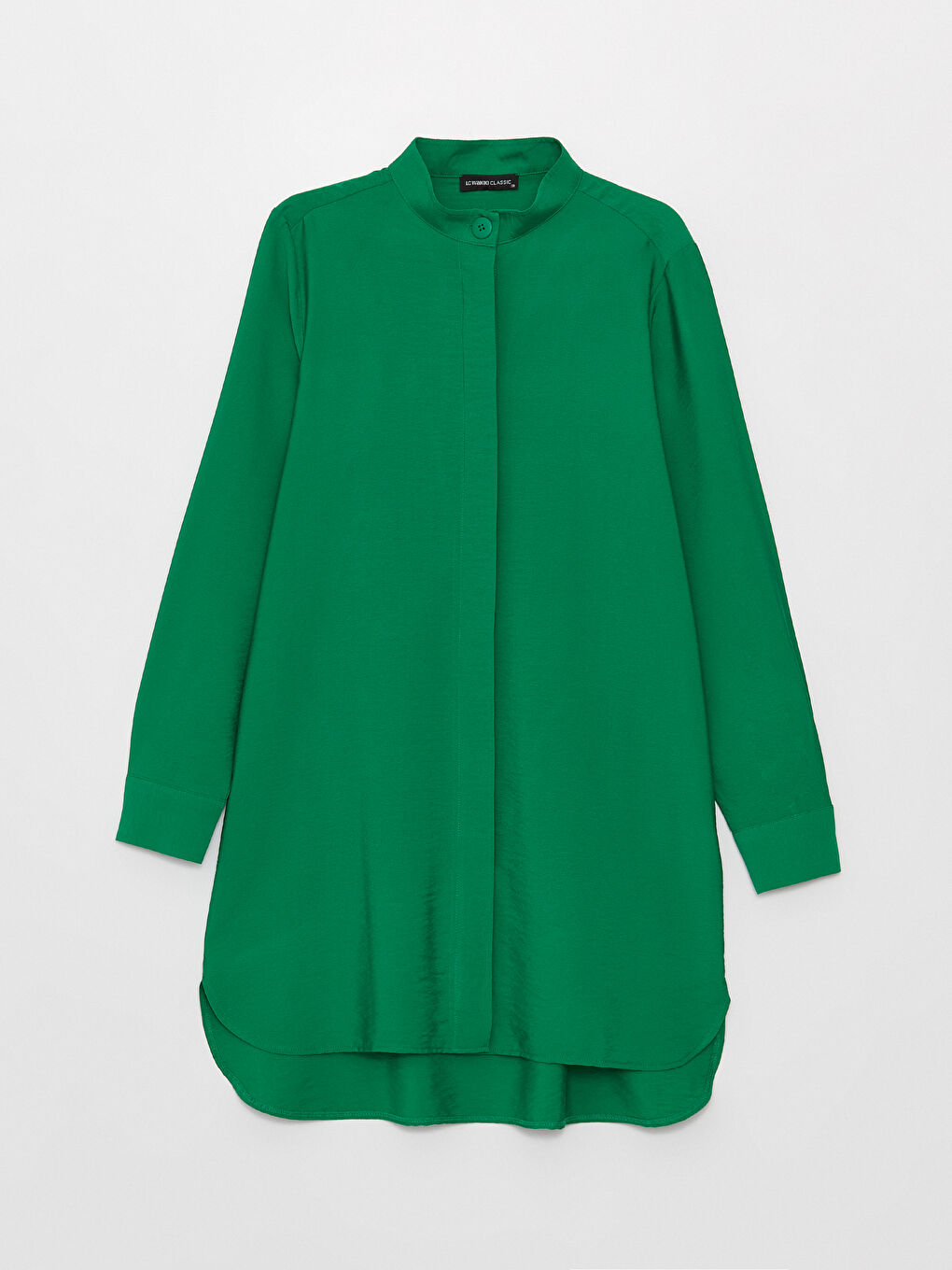 Yeşil Hakim Yaka Düz Uzun Kollu Kadın Tunik-5