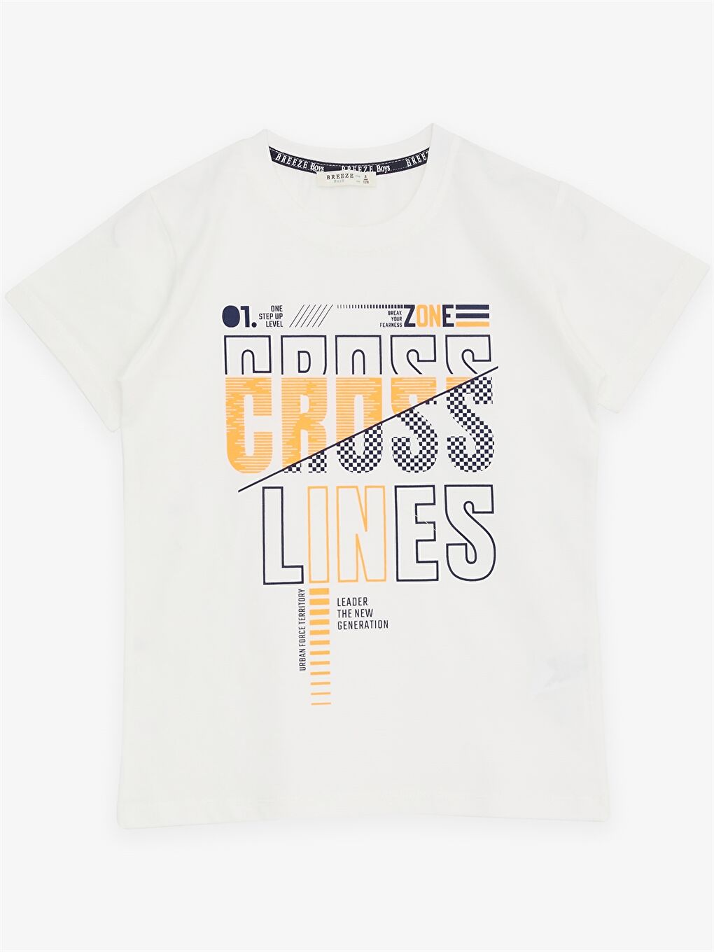 Ekru Bisiklet Yaka Baskılı Kısa Kollu Erkek Çocuk Tişört