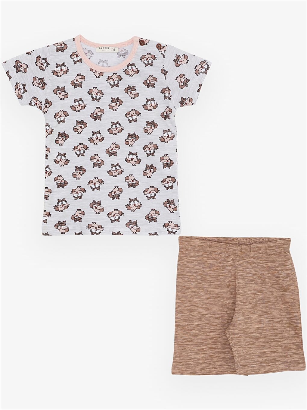 Bej Bisiklet Yaka Baskılı Kız Bebek Pijama Takımı