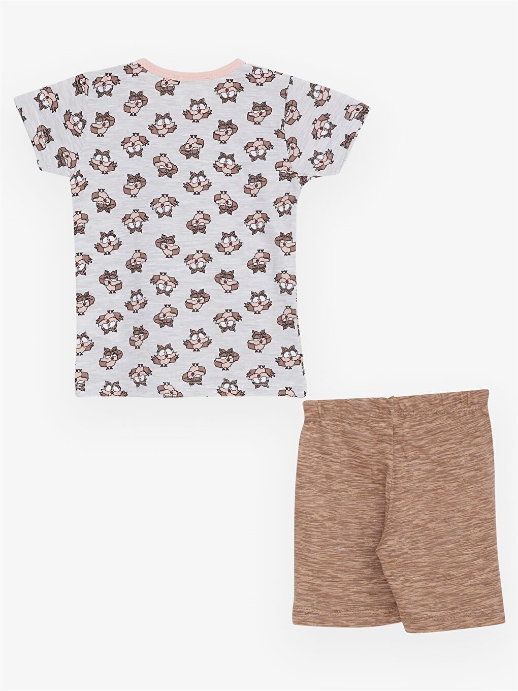 Bej Bisiklet Yaka Baskılı Kız Bebek Pijama Takımı-1