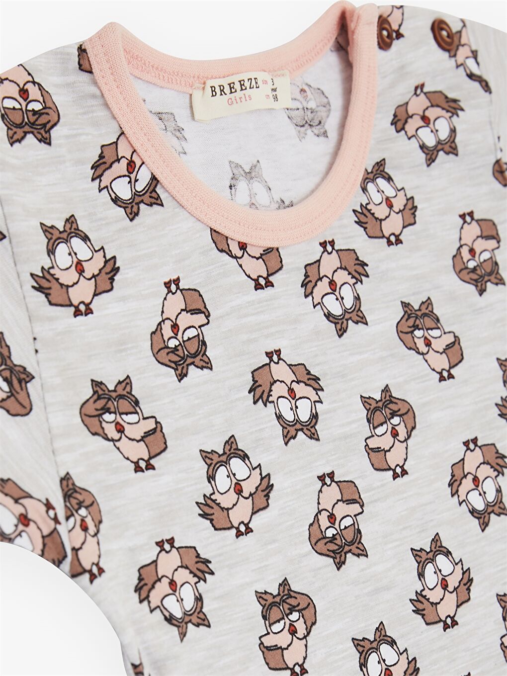 Bej Bisiklet Yaka Baskılı Kız Bebek Pijama Takımı-4