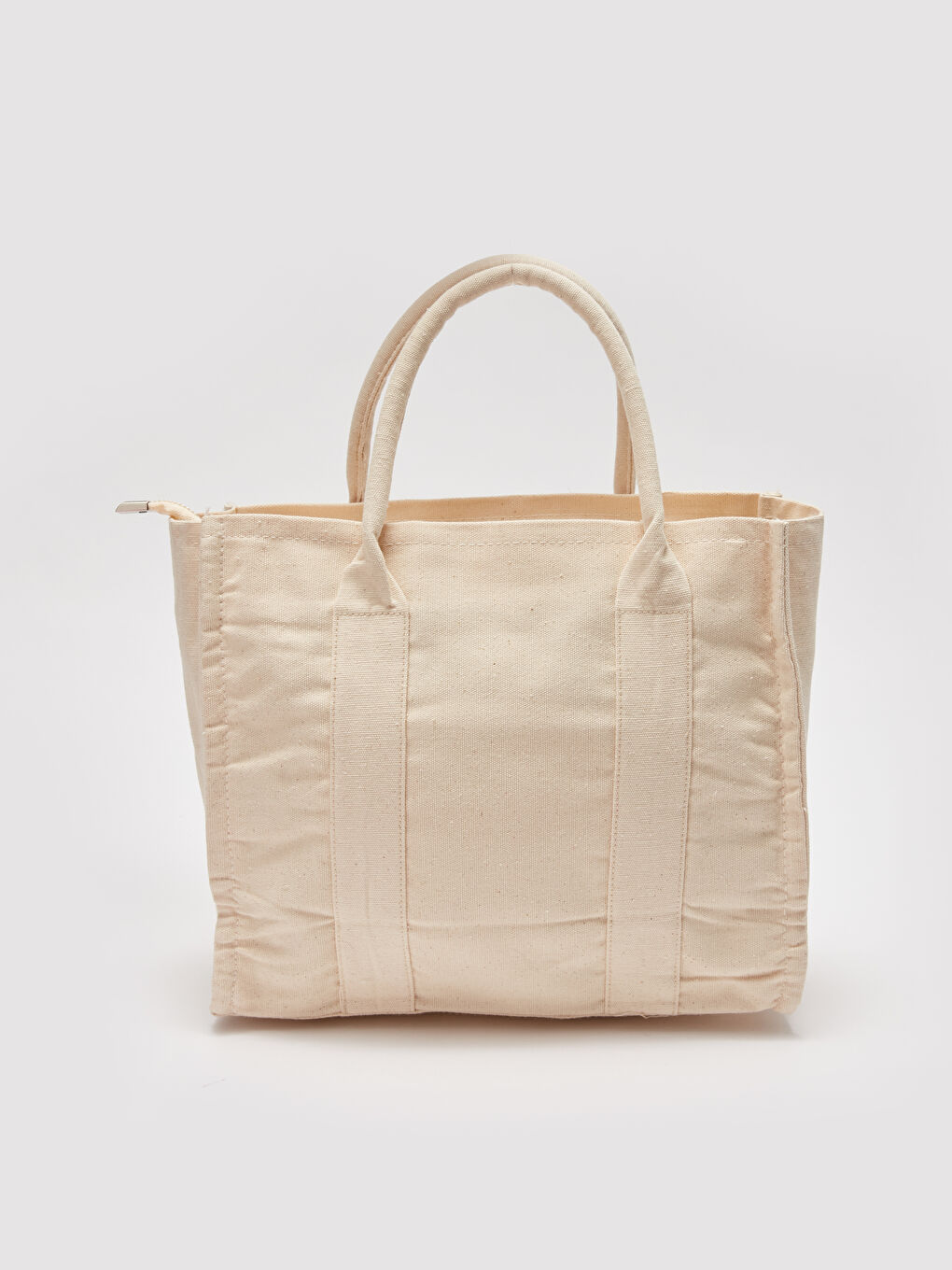 Ekru Yazı Nakışlı Kadın Tote Çanta-5