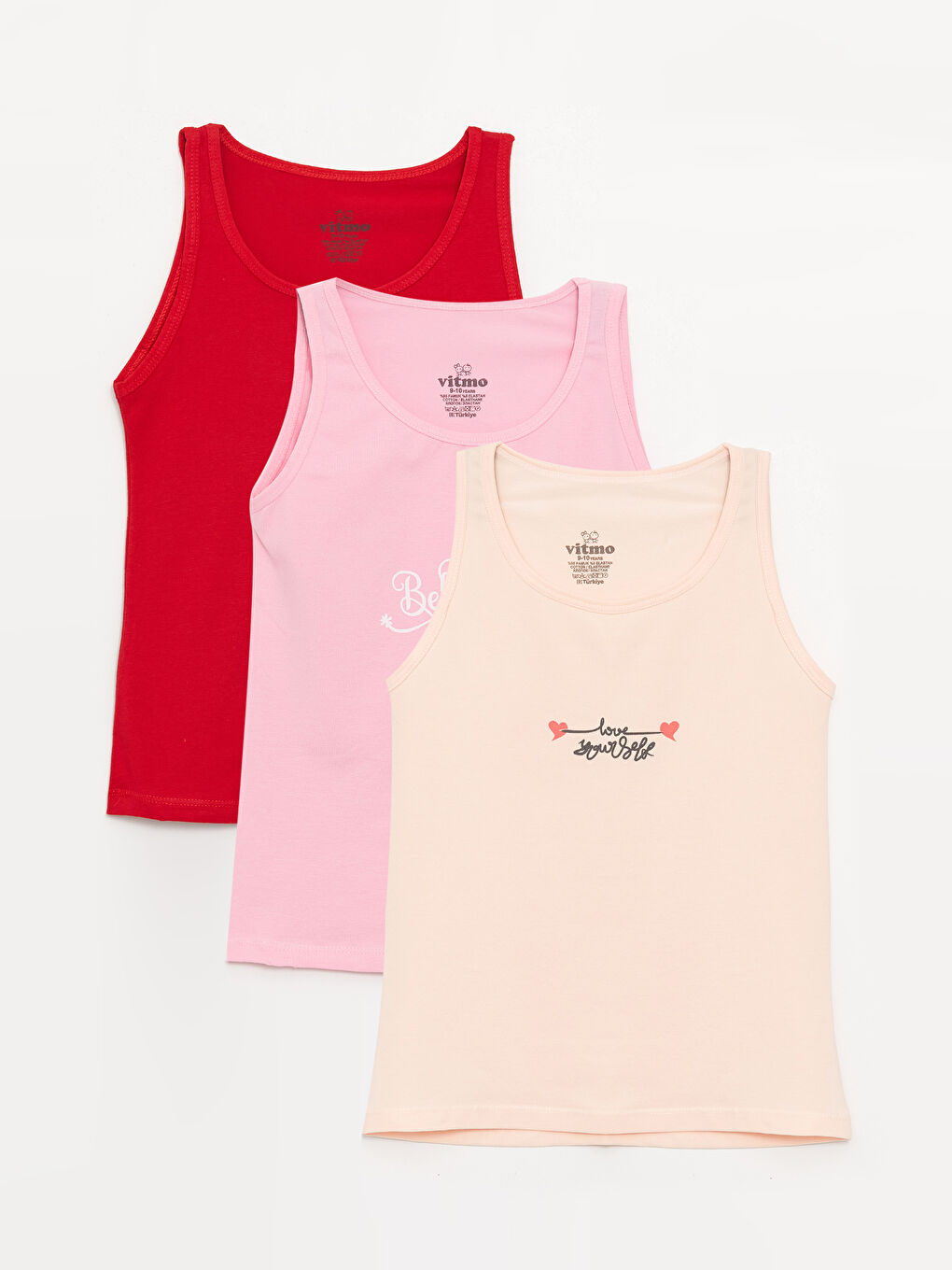 Karışık Bisiklet Yaka Desenli Kız Çocuk Atlet 3'lü